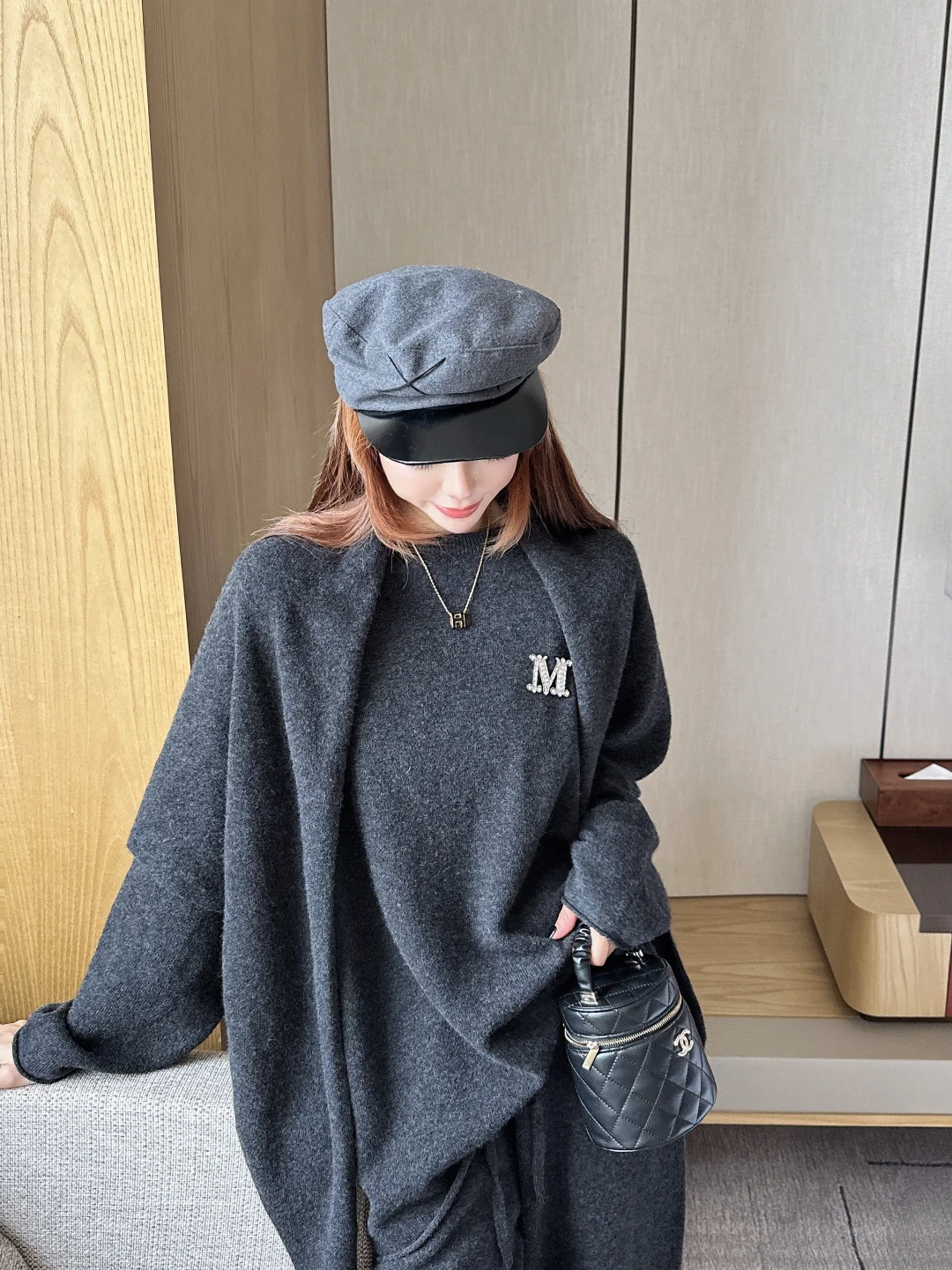 Max 25fw wool sweater+shawl wraps pants sets
