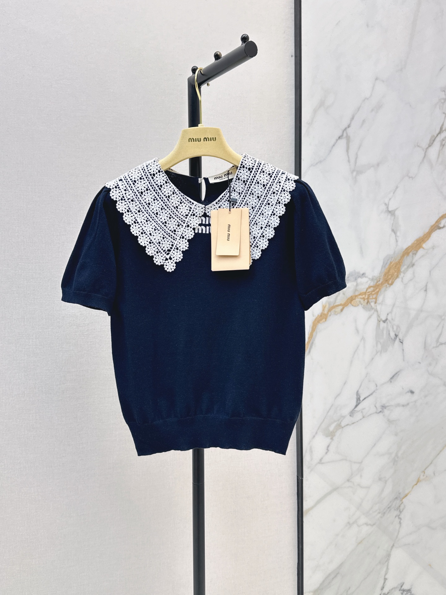 Miu 26ss 2in 1 lace trim knitwear