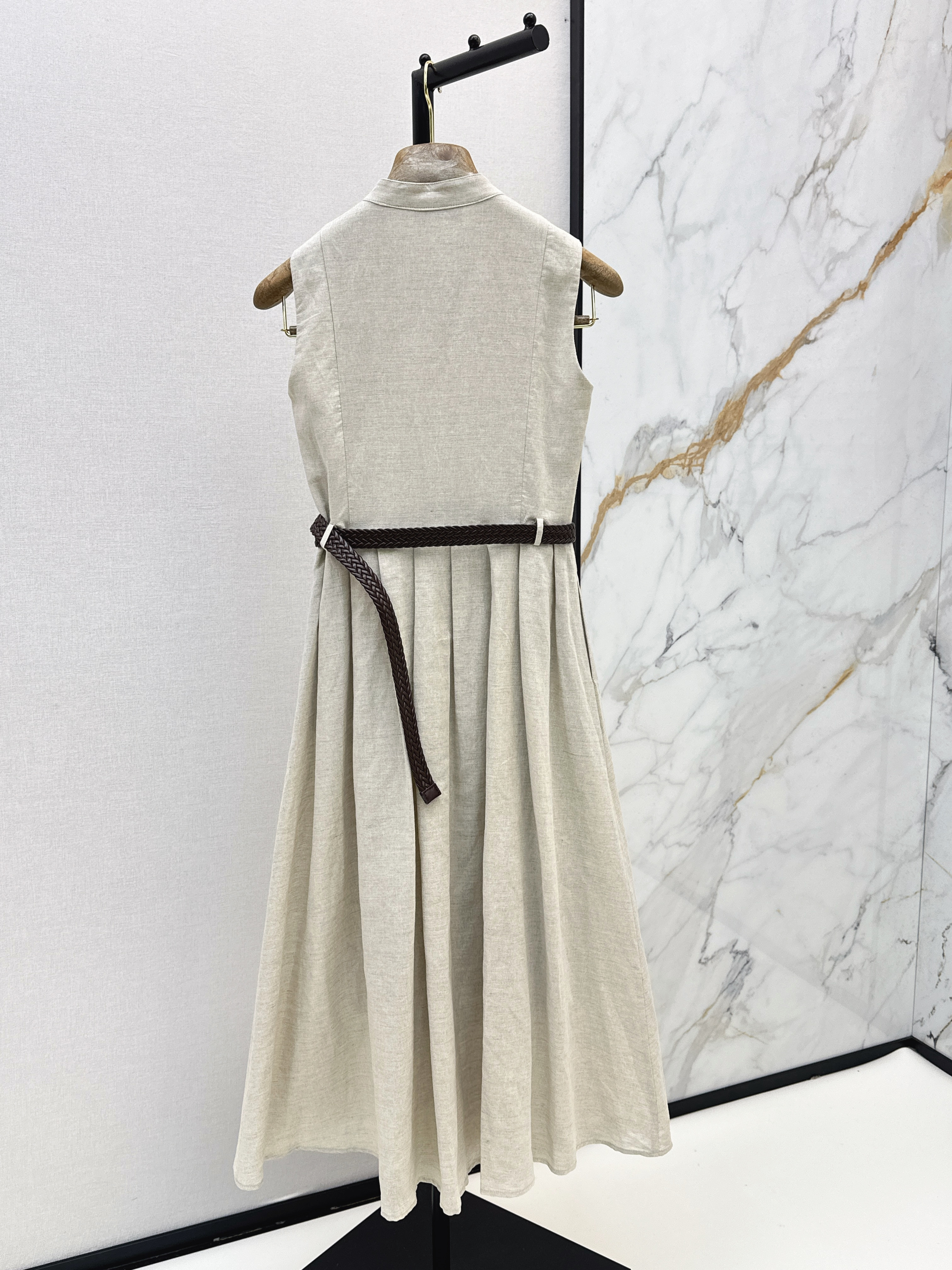 Brunello 26SS Sleeveless Belted Shirt Dress