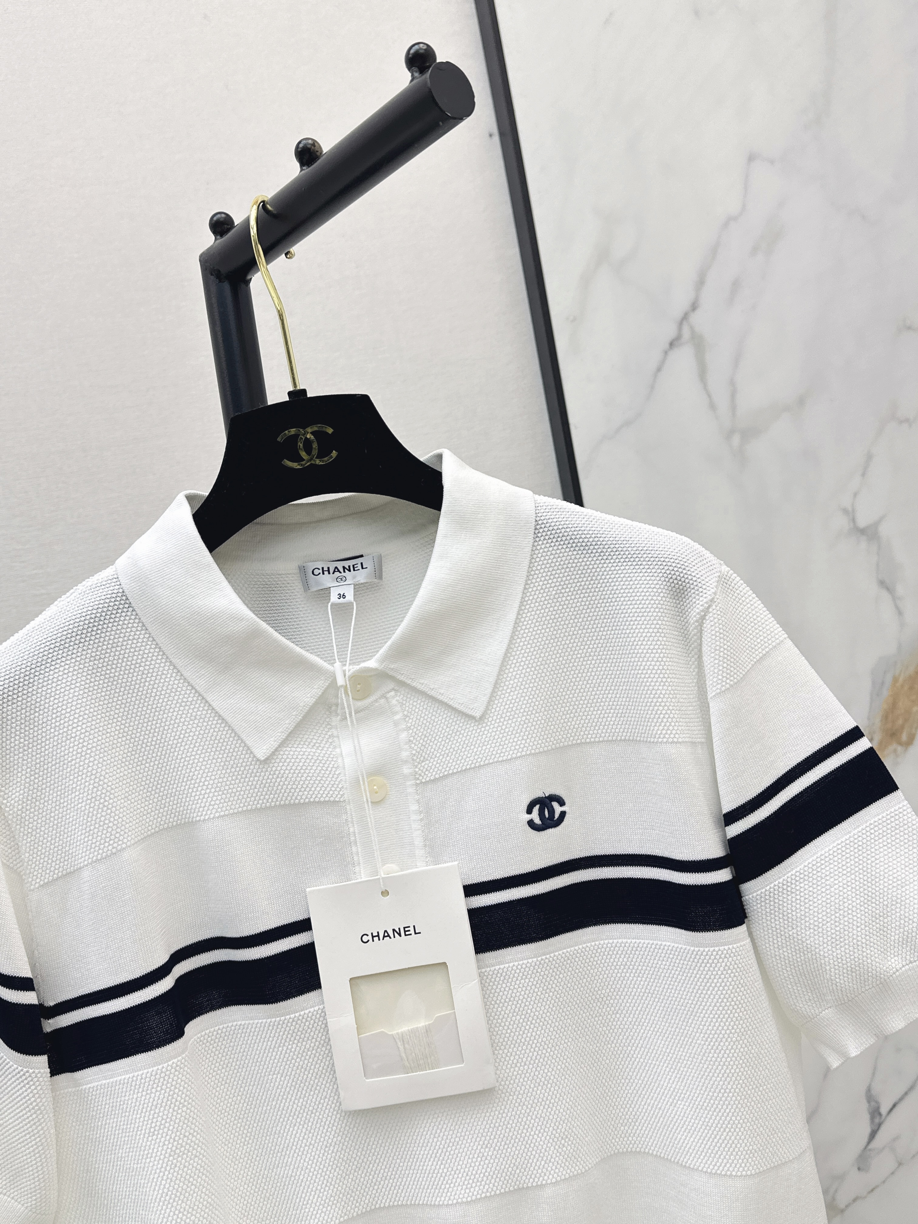 Chan 26ss jacquard polo top