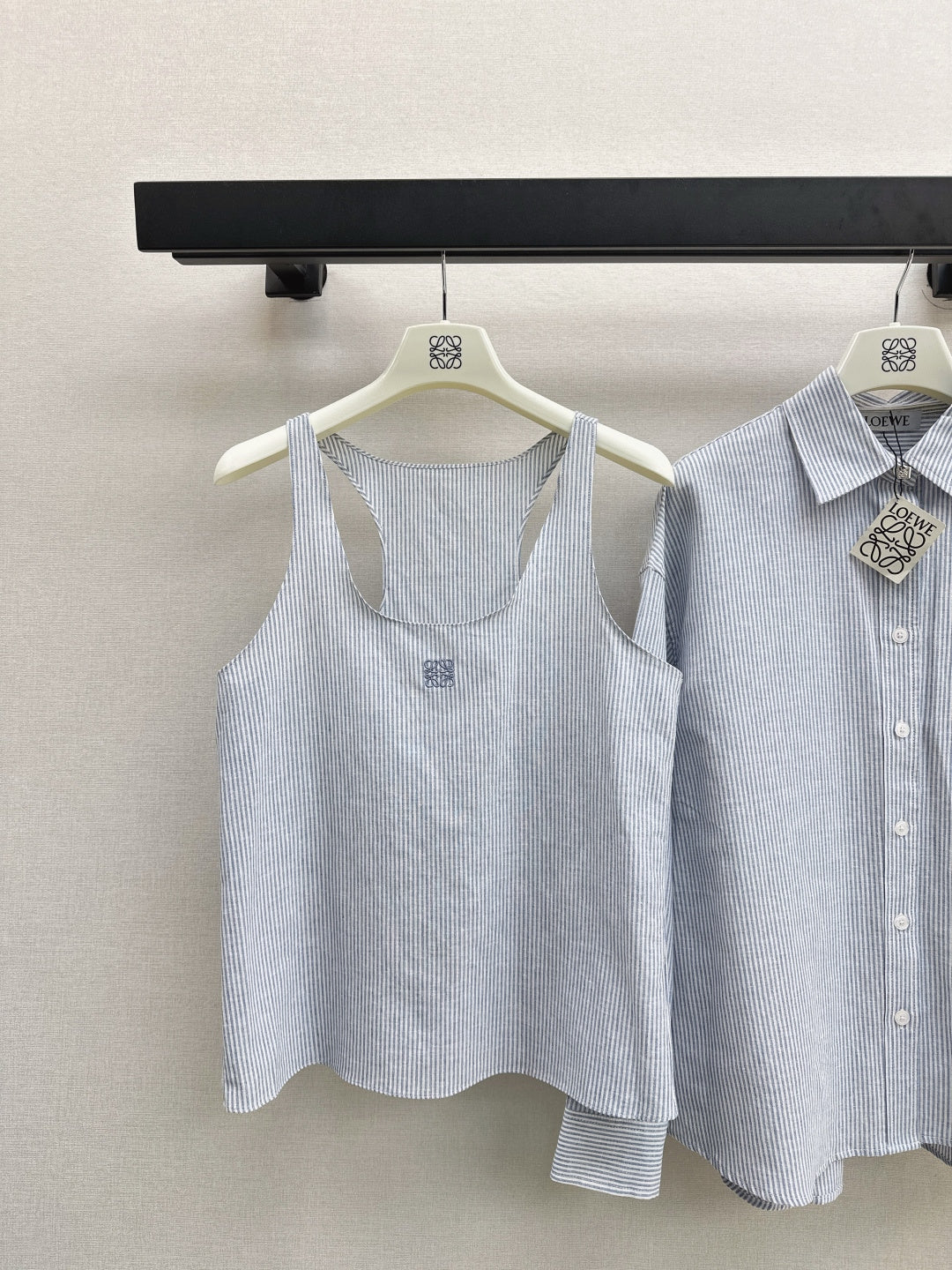 Loe 25fw stripe vest shirt set