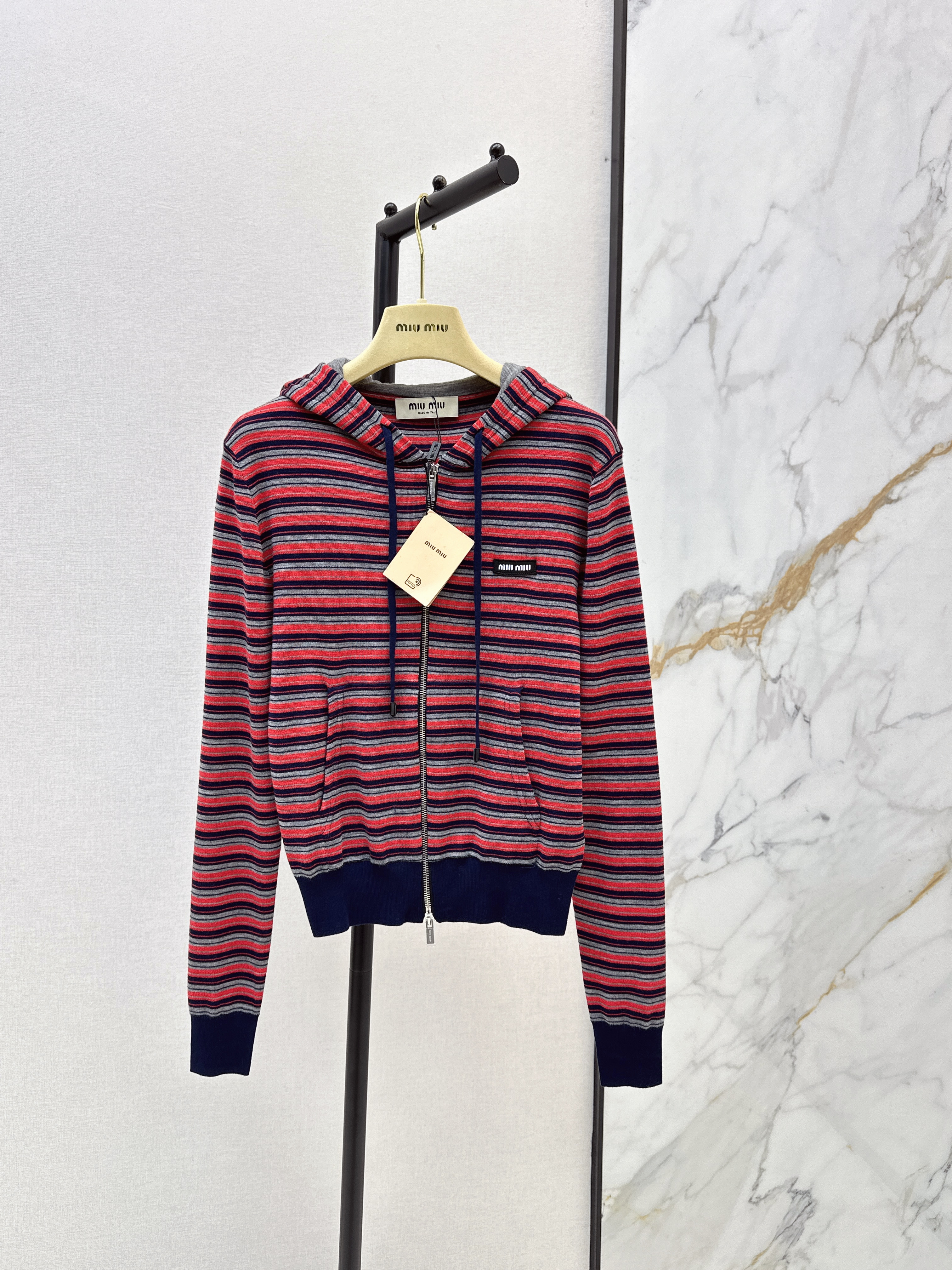 Miu 26ss stripe hooded cardigan