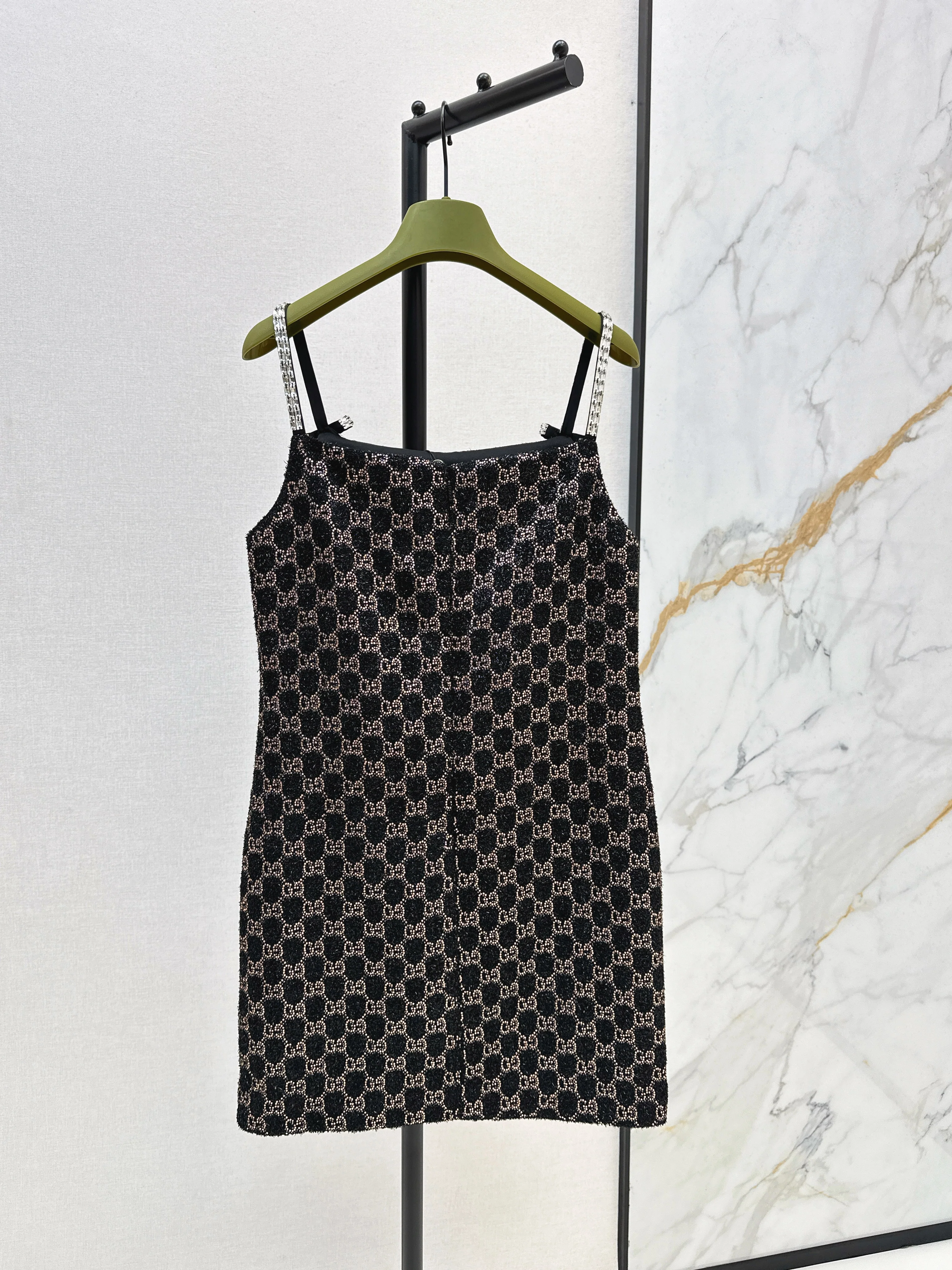 Gucc 26ss dimon crystal diamond woven slip dress