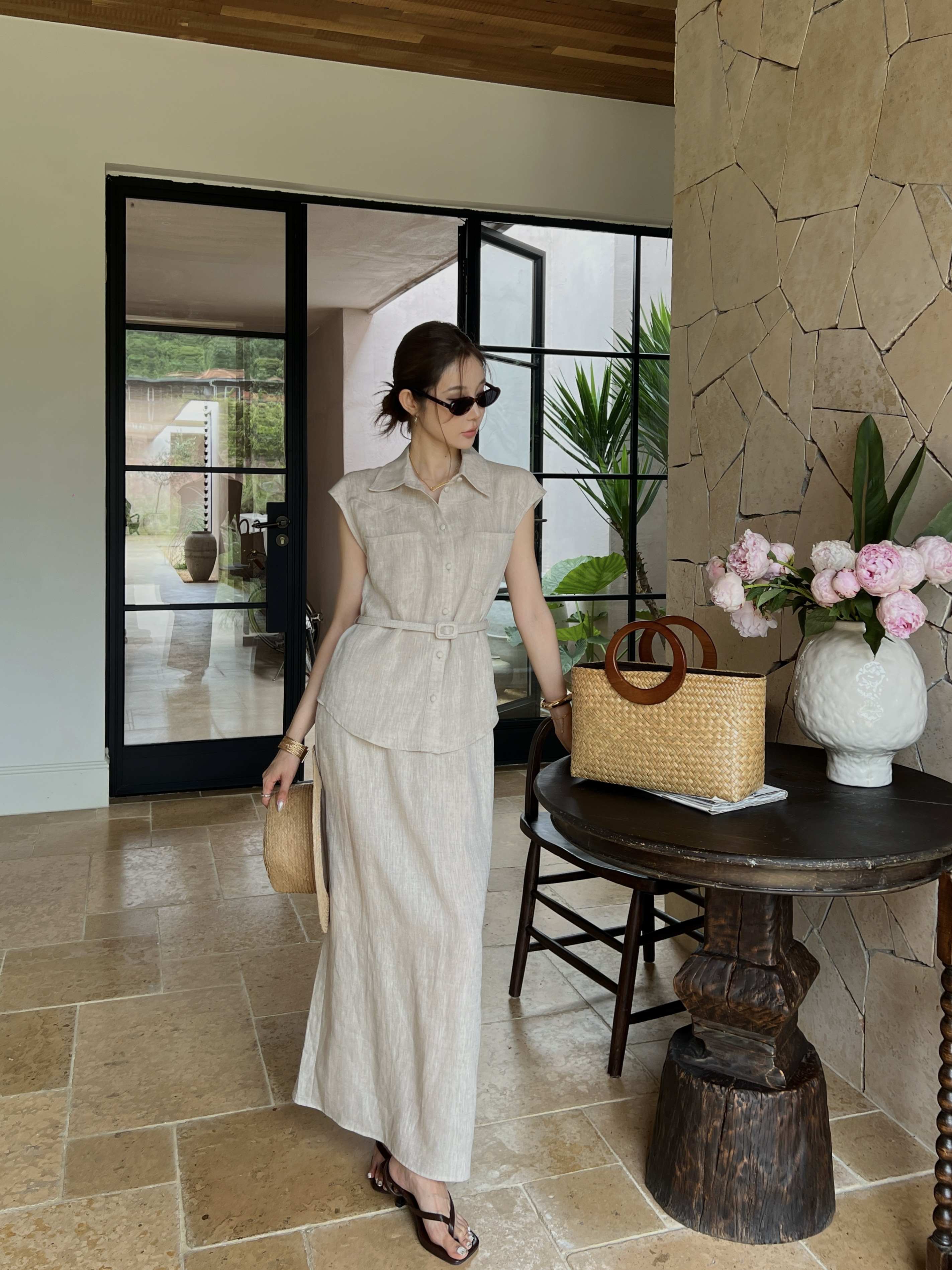 Brun 26ss sleeveless shirt skirt set