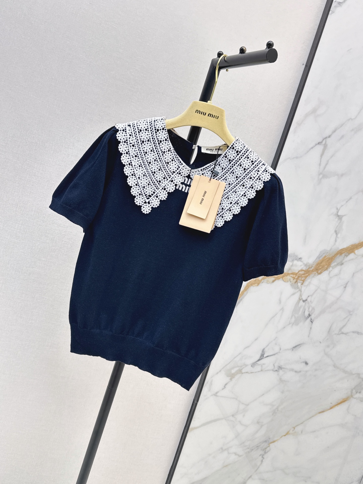 Miu 26ss 2in 1 lace trim knitwear