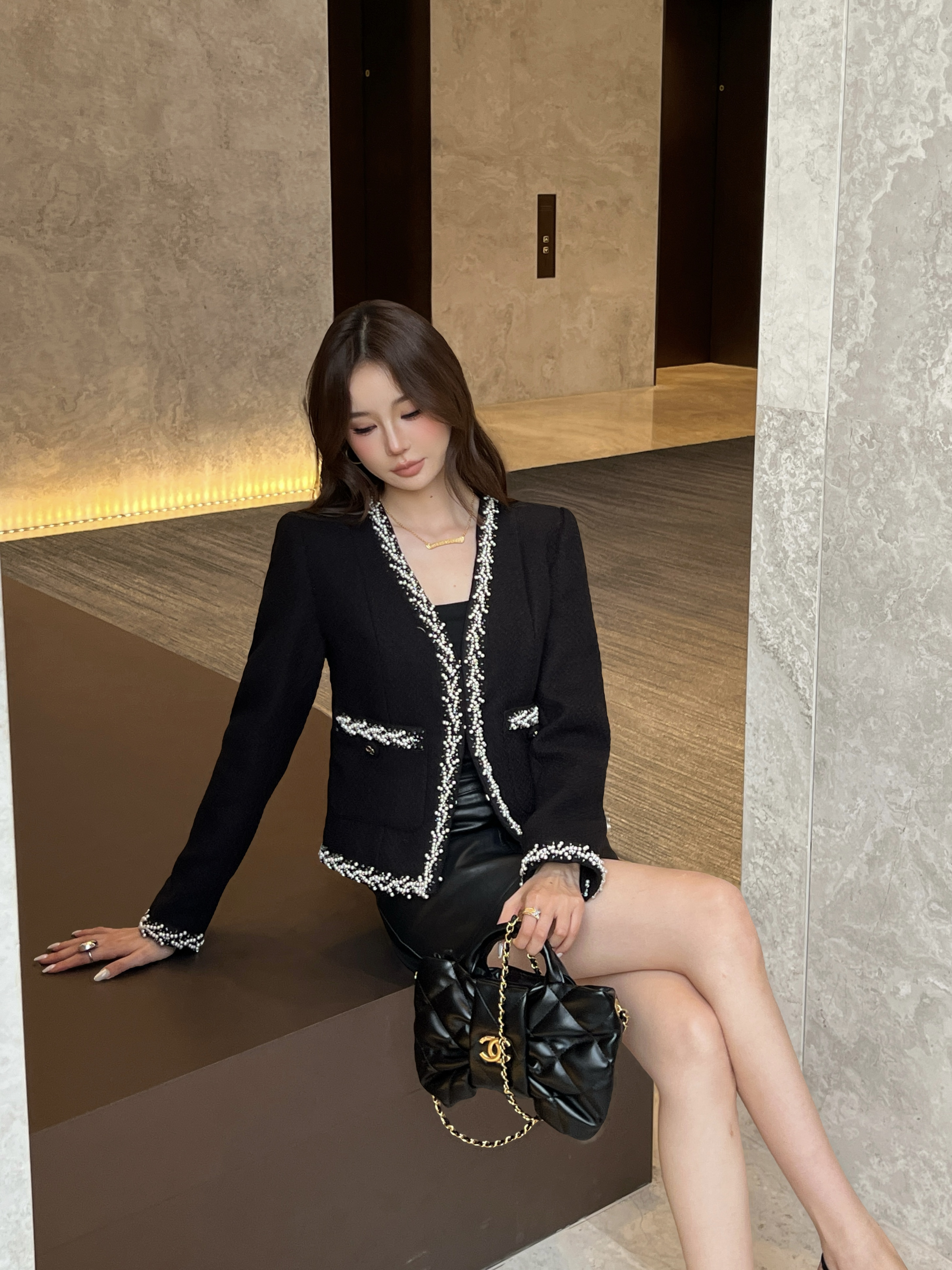 Chan 26ss beading woven jacket