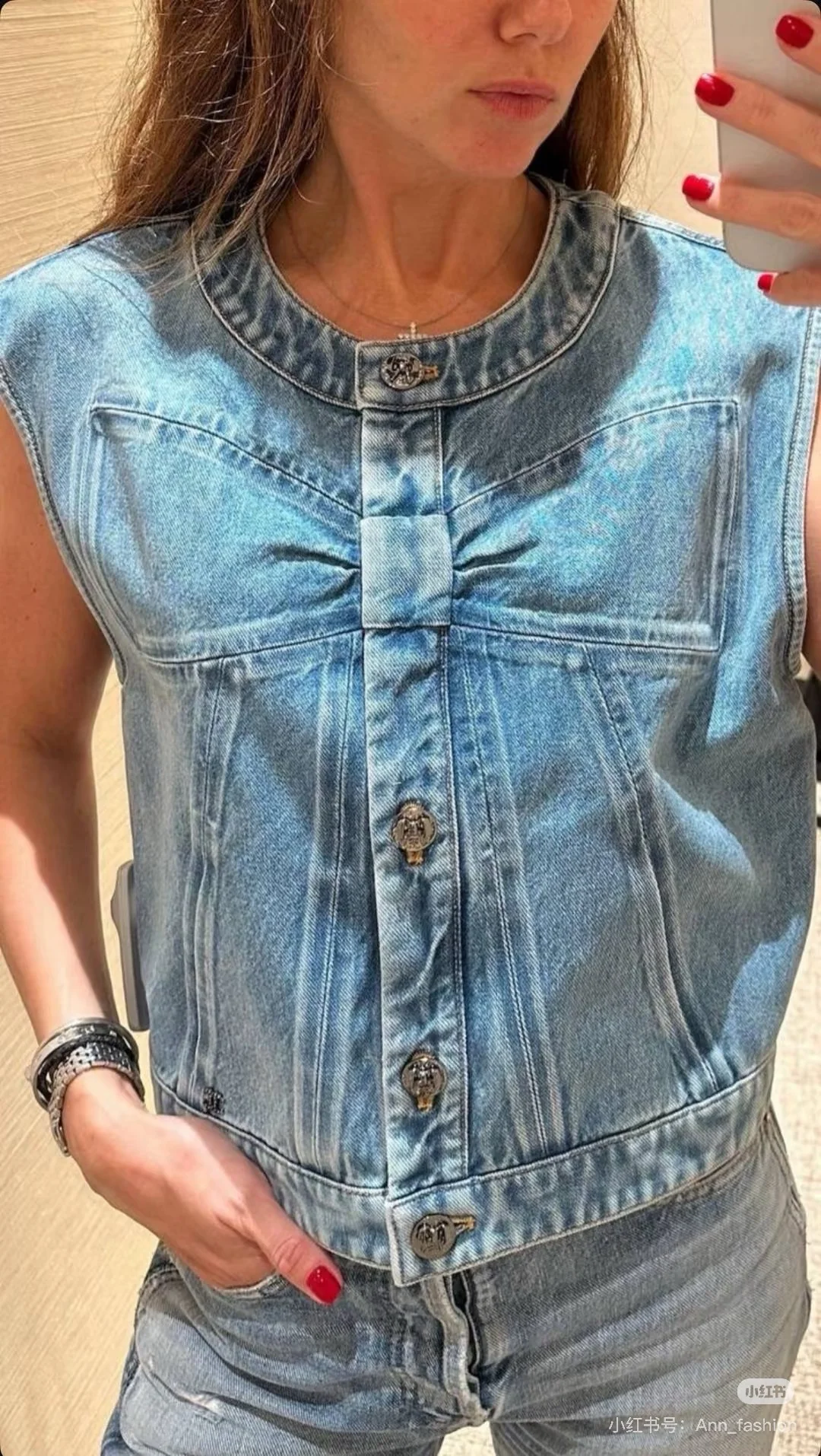 Chan 25fw bow print denim vest
