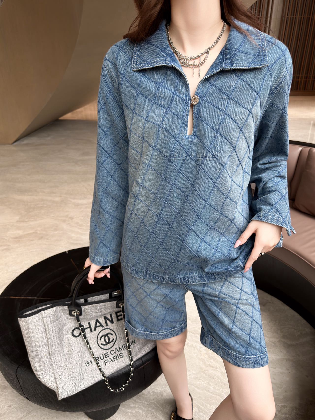 Chan 26ss embroidery denim top