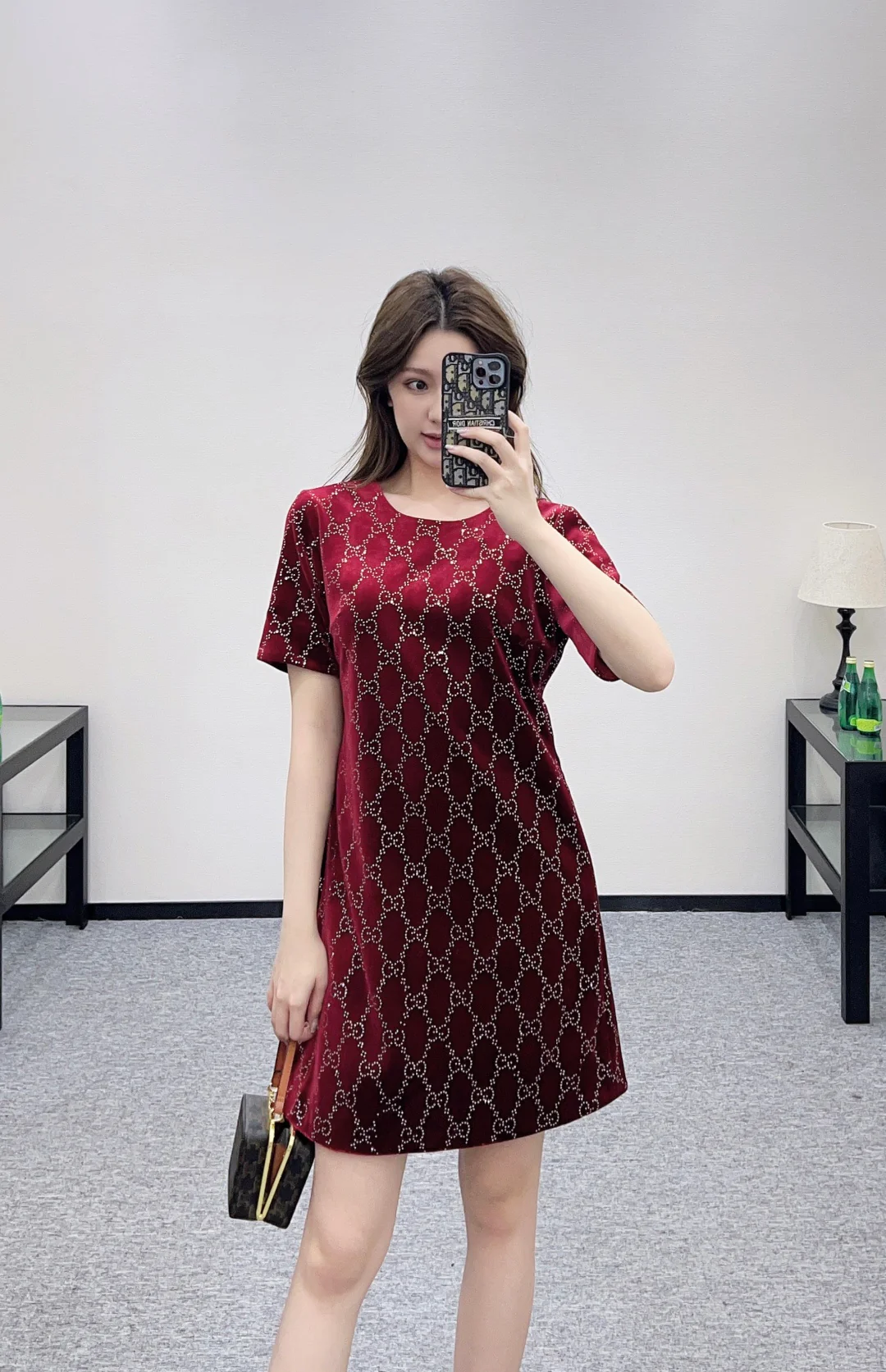 Gucc 26ss rhinestone dress