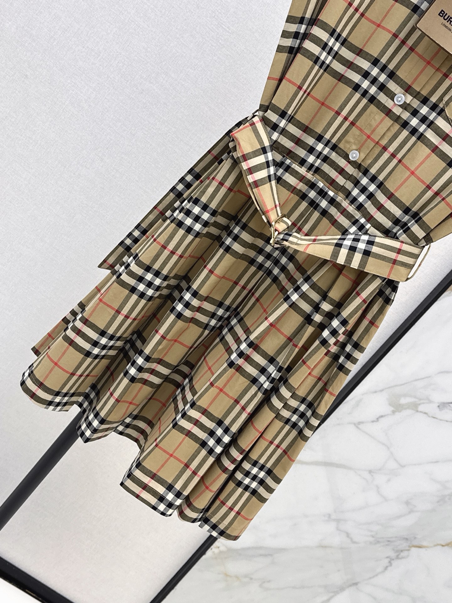 Bur 26ss check belted dress