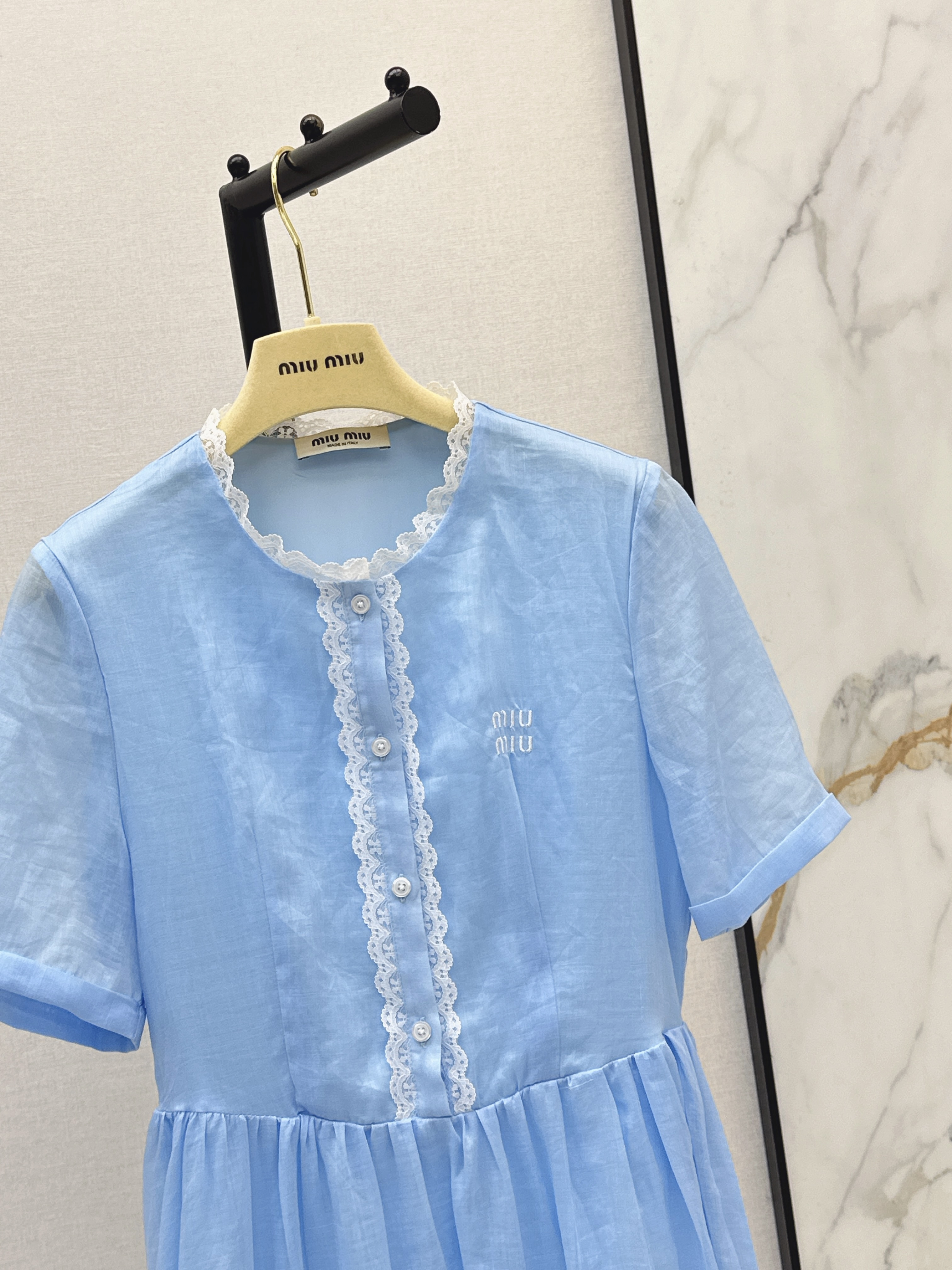 Miu 26ss lace-trim dress
