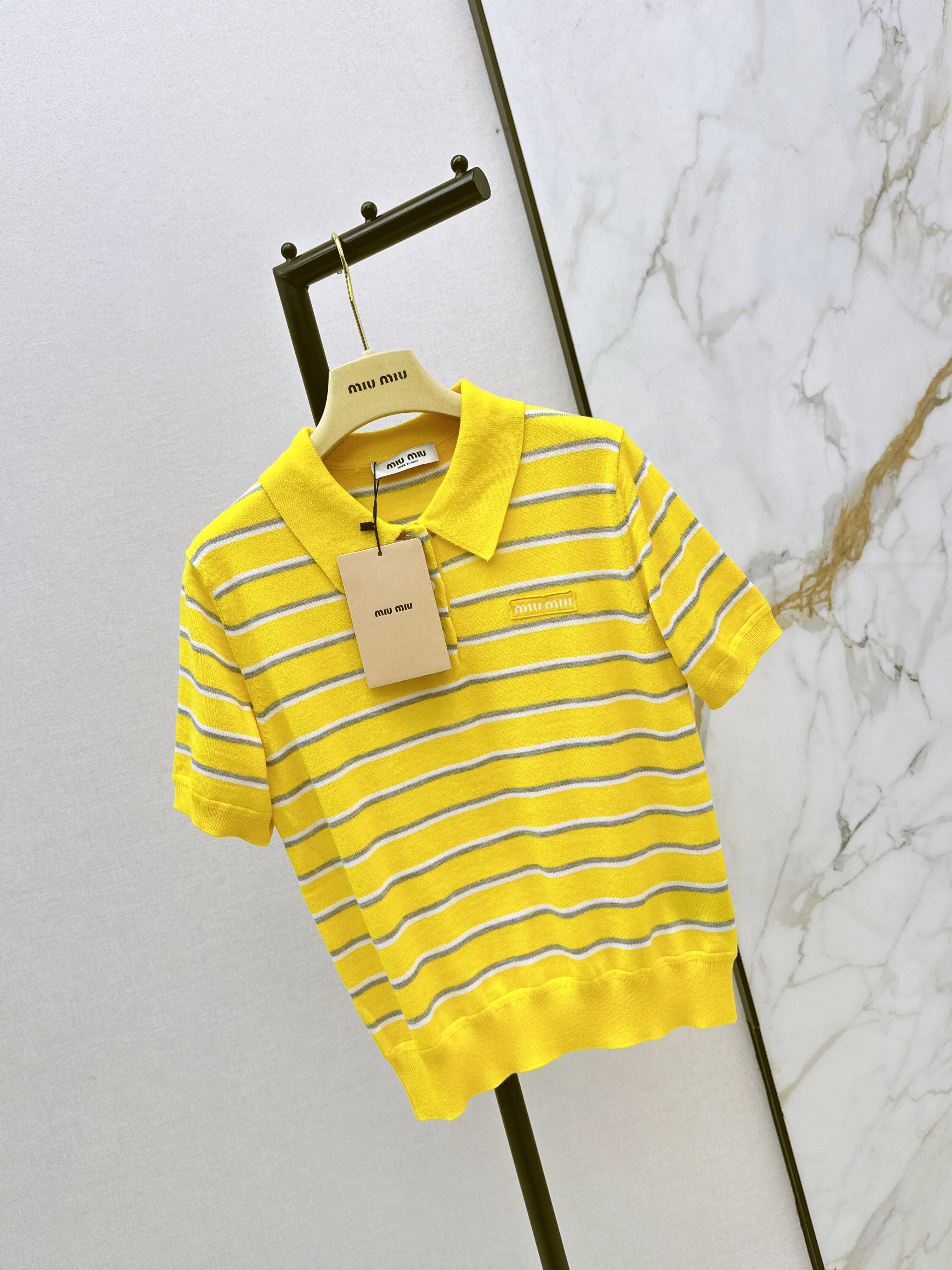 Miu 26ss stripe polo knit sweater