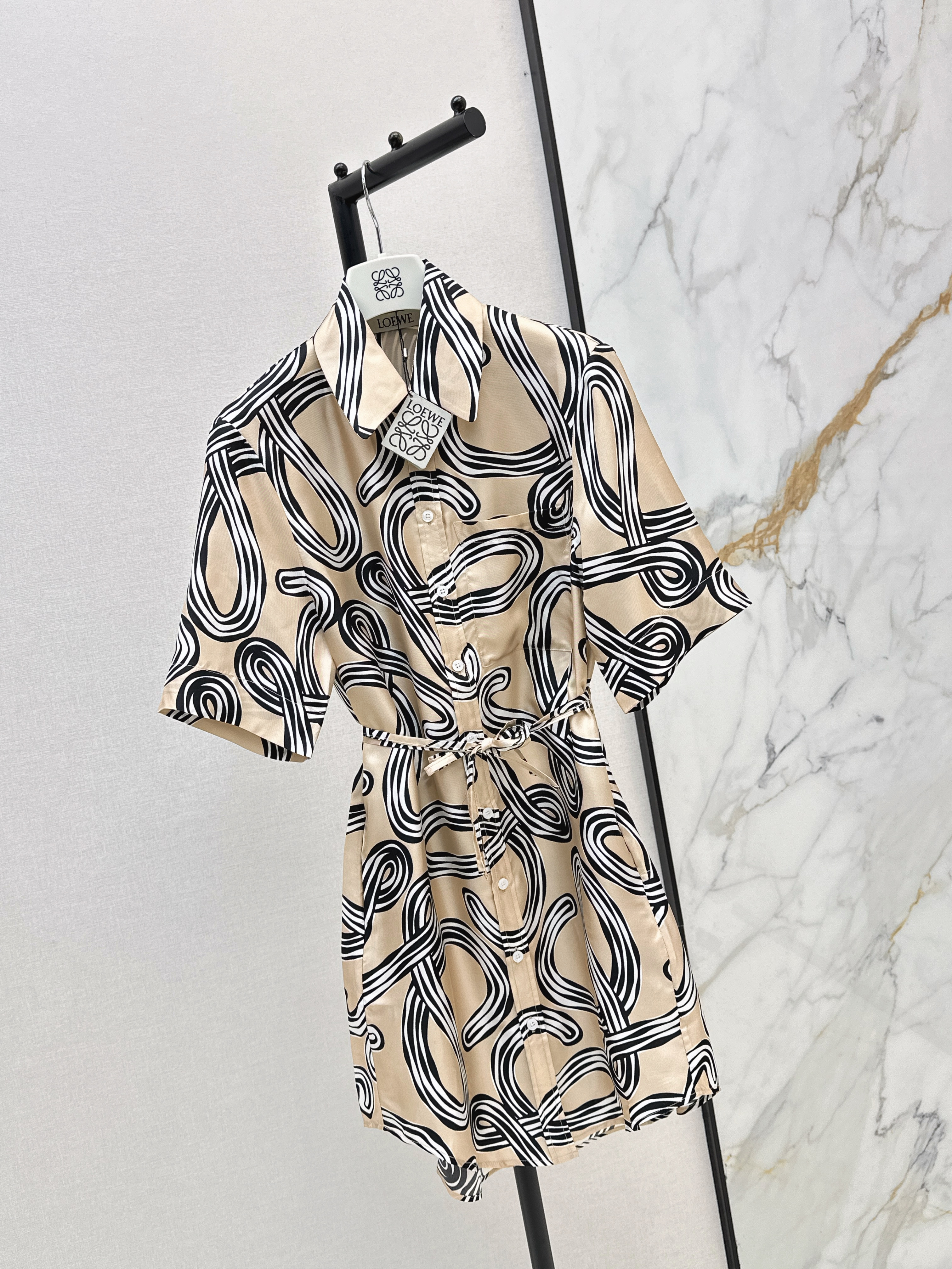 Loe 26ss print silk shirt dress