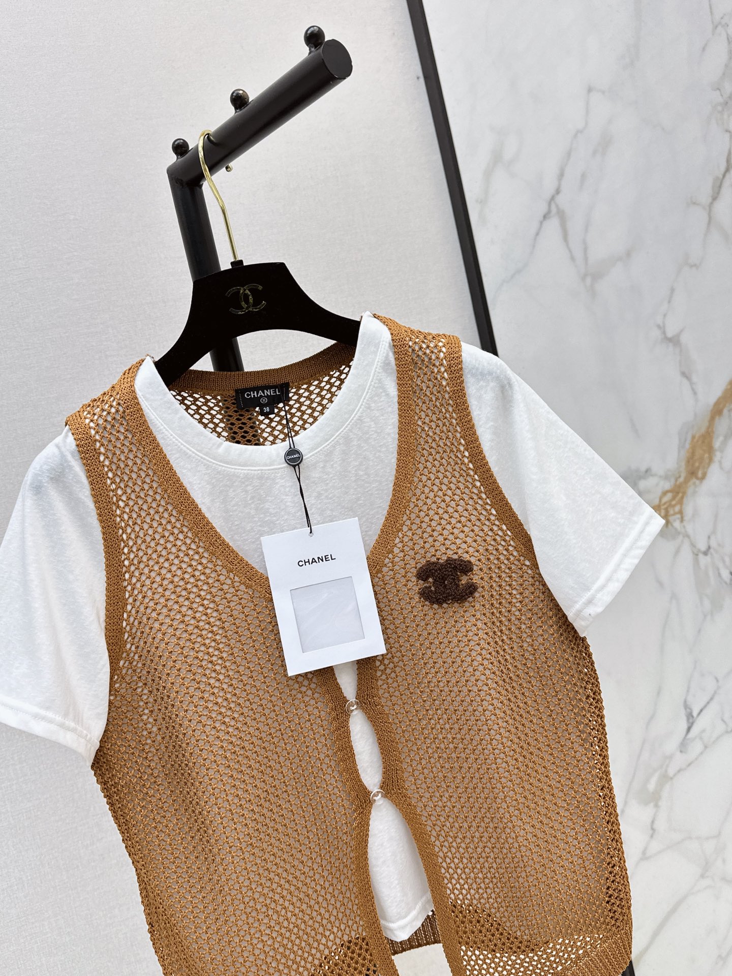 Chan 26ss hollow knit waistcoat