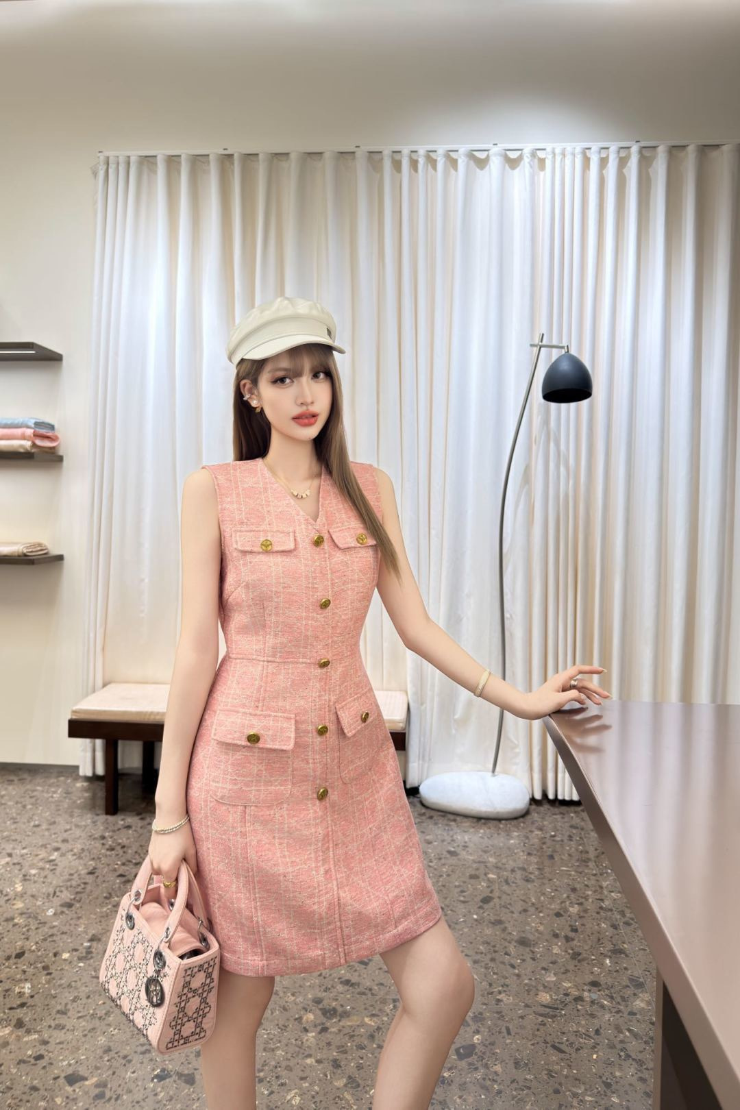 CD 26ss check sleeveless dress