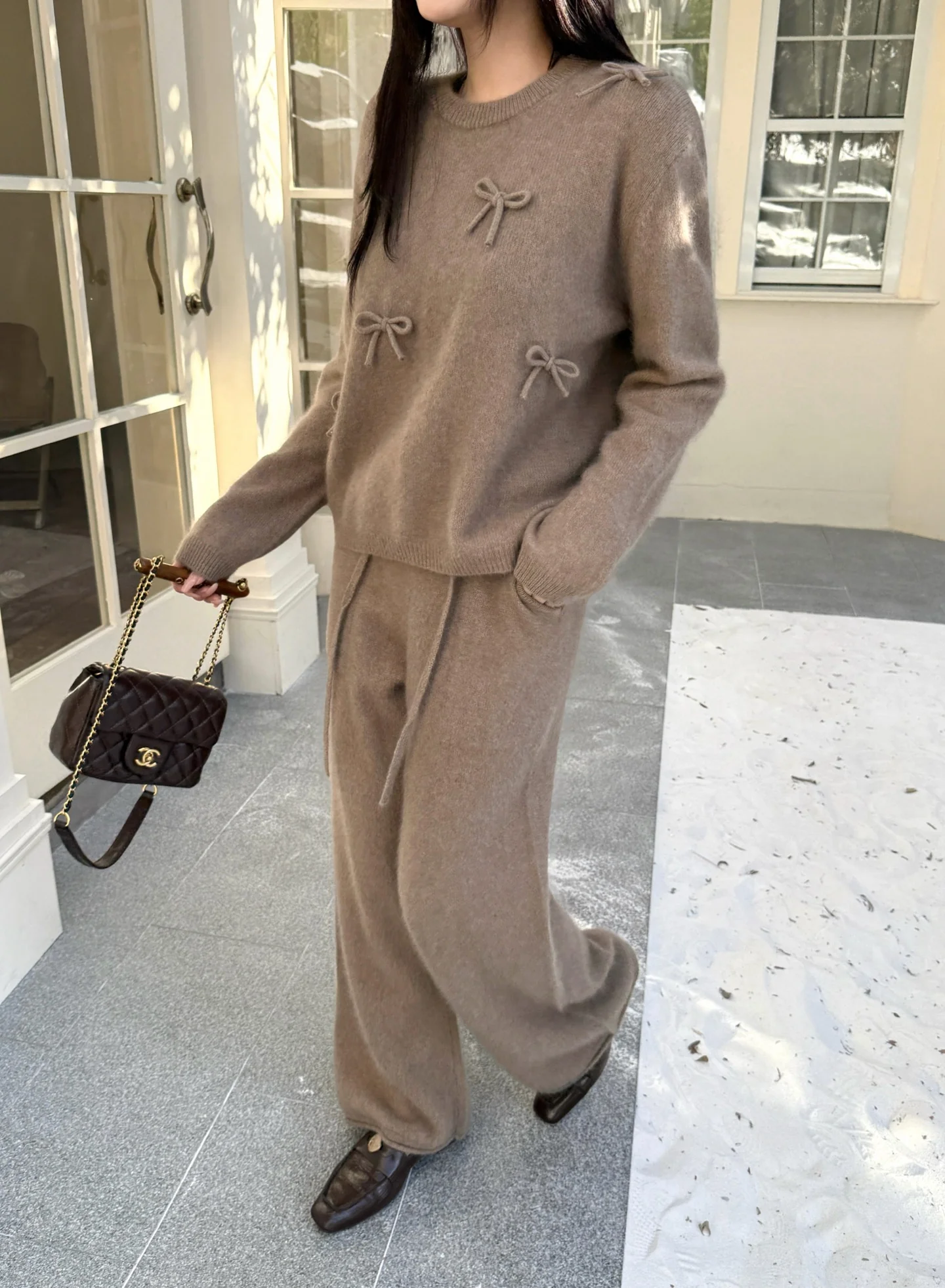 Miu 25fw knit bow sweater+pants outfit sets