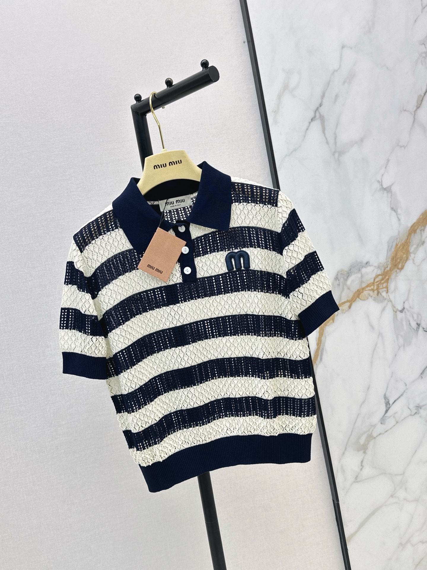 Miu 26ss stripe knit polo shirt