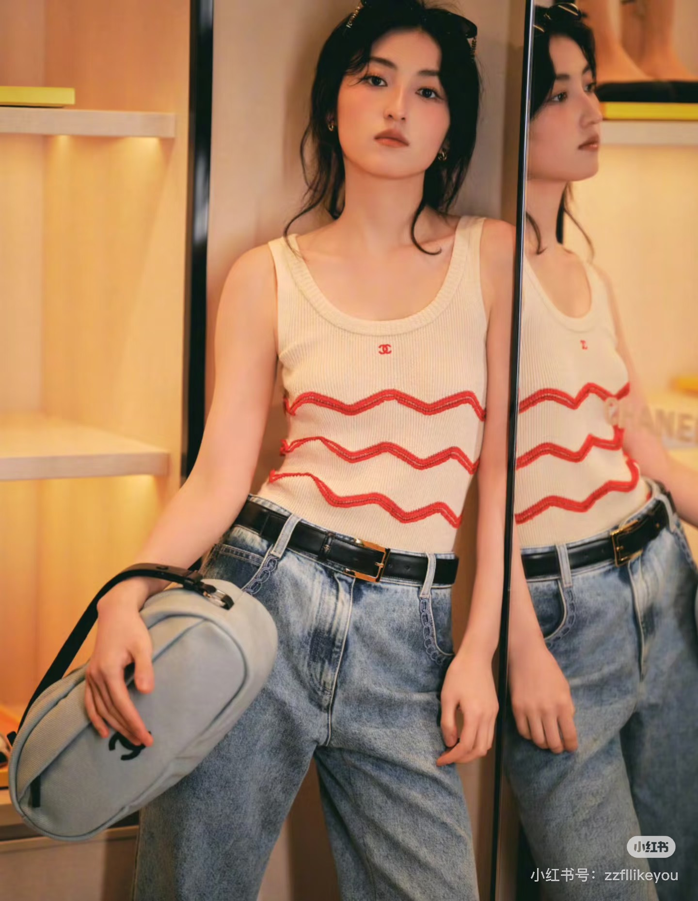 Chan 26ss stripe knit vest