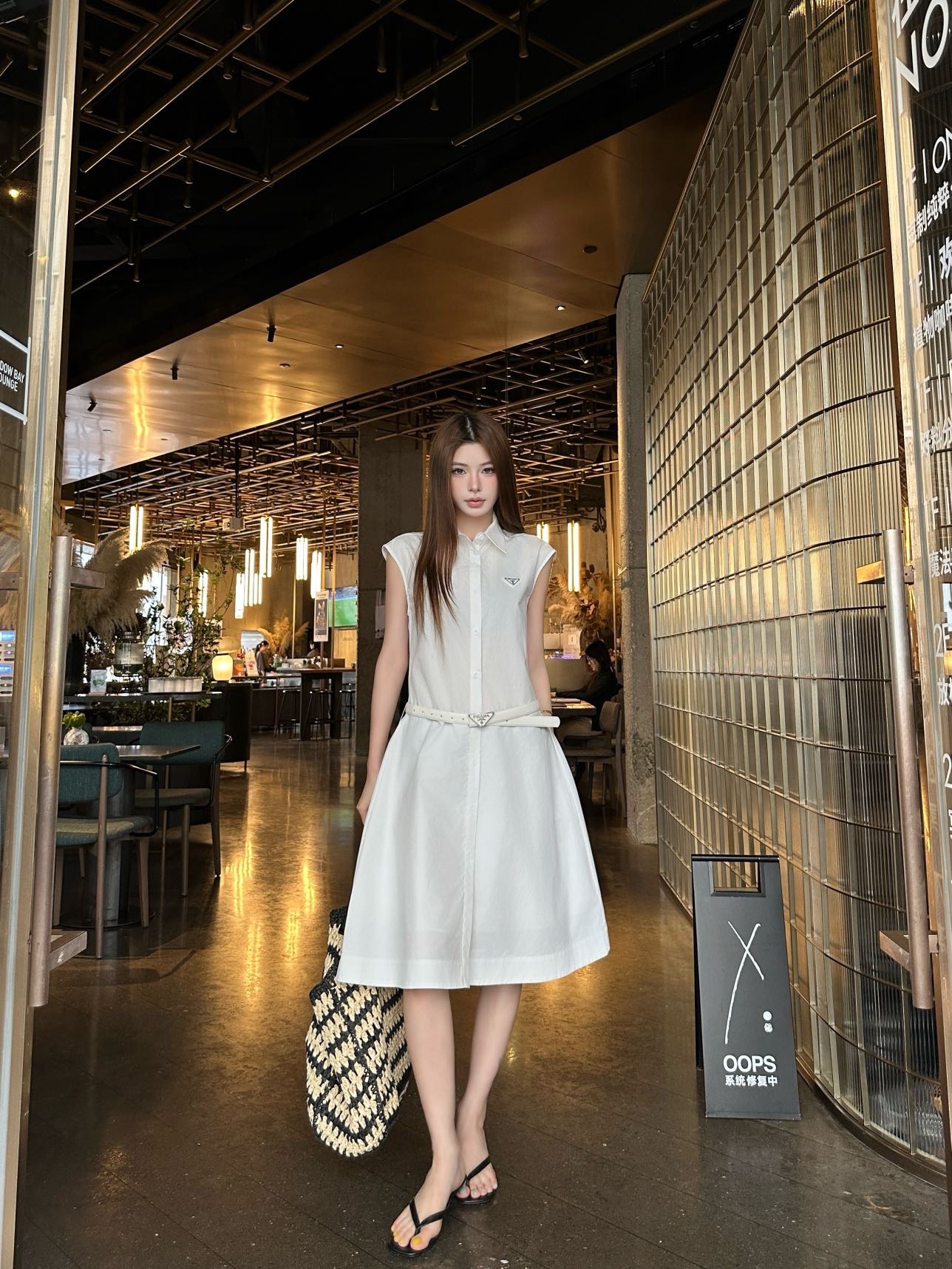 Pra 26ss sleeveless belted shirt dress