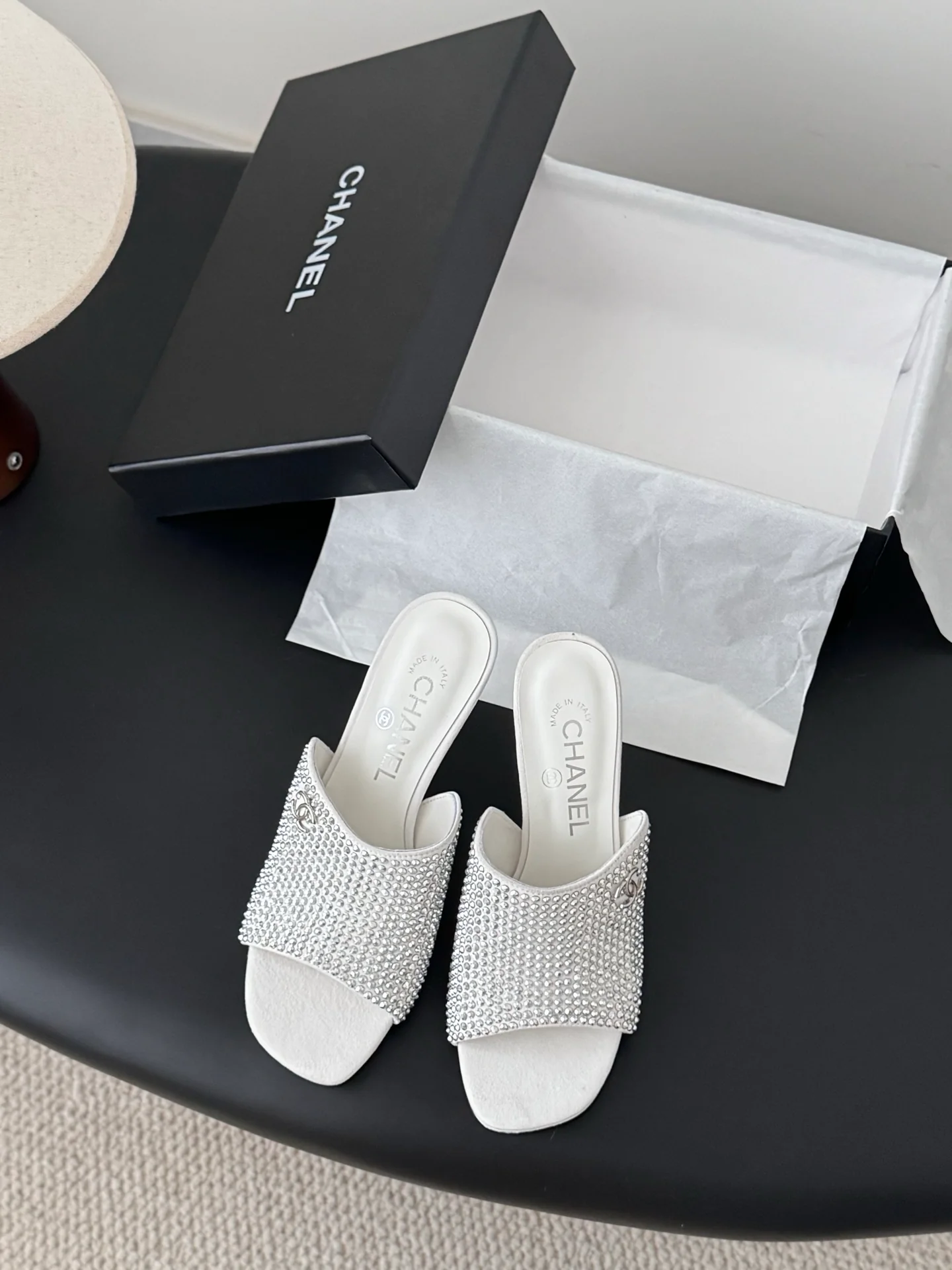 Chan 25fw high heeled slides sandals