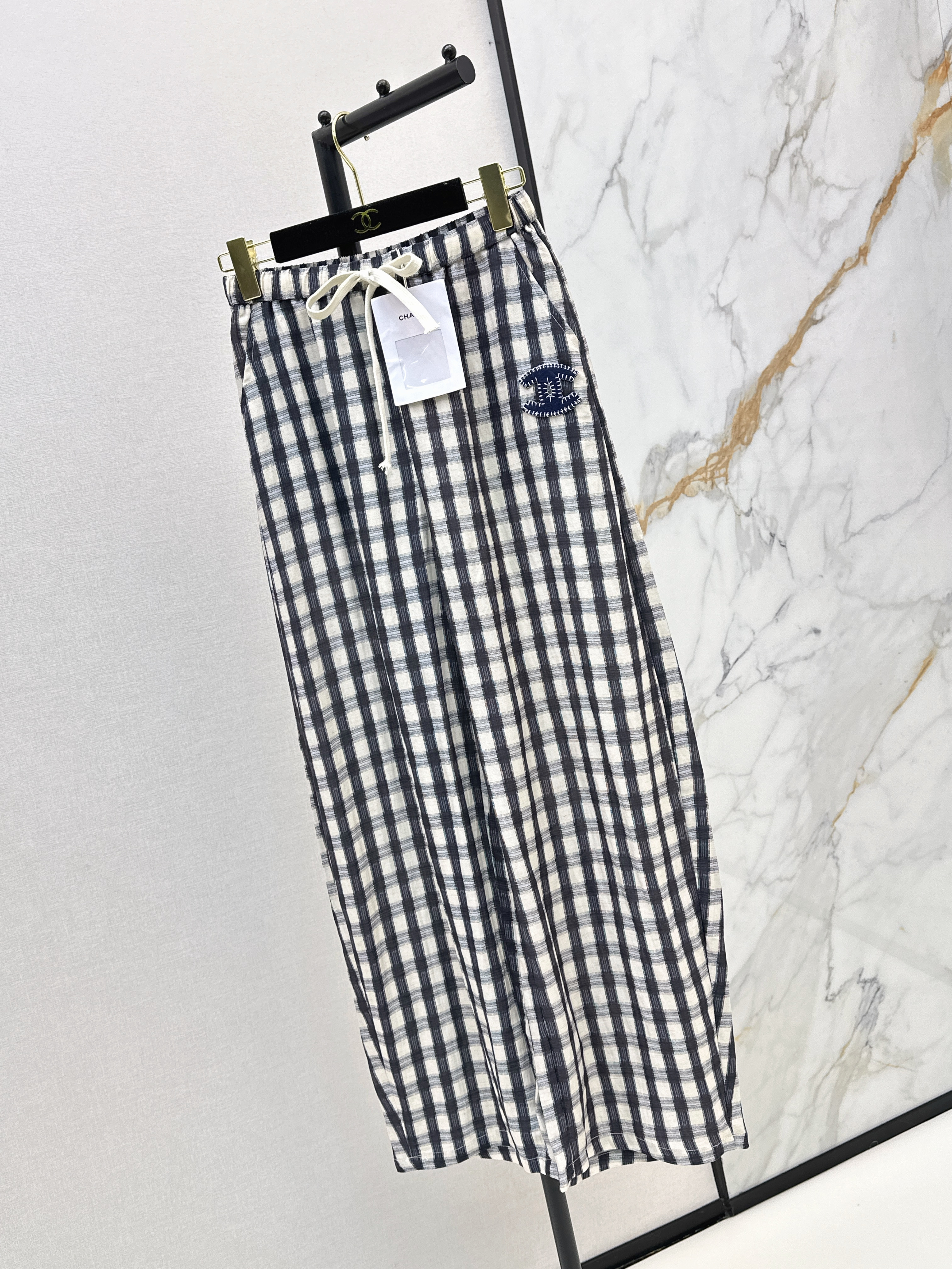 Chan 26ss check wide-leg pants