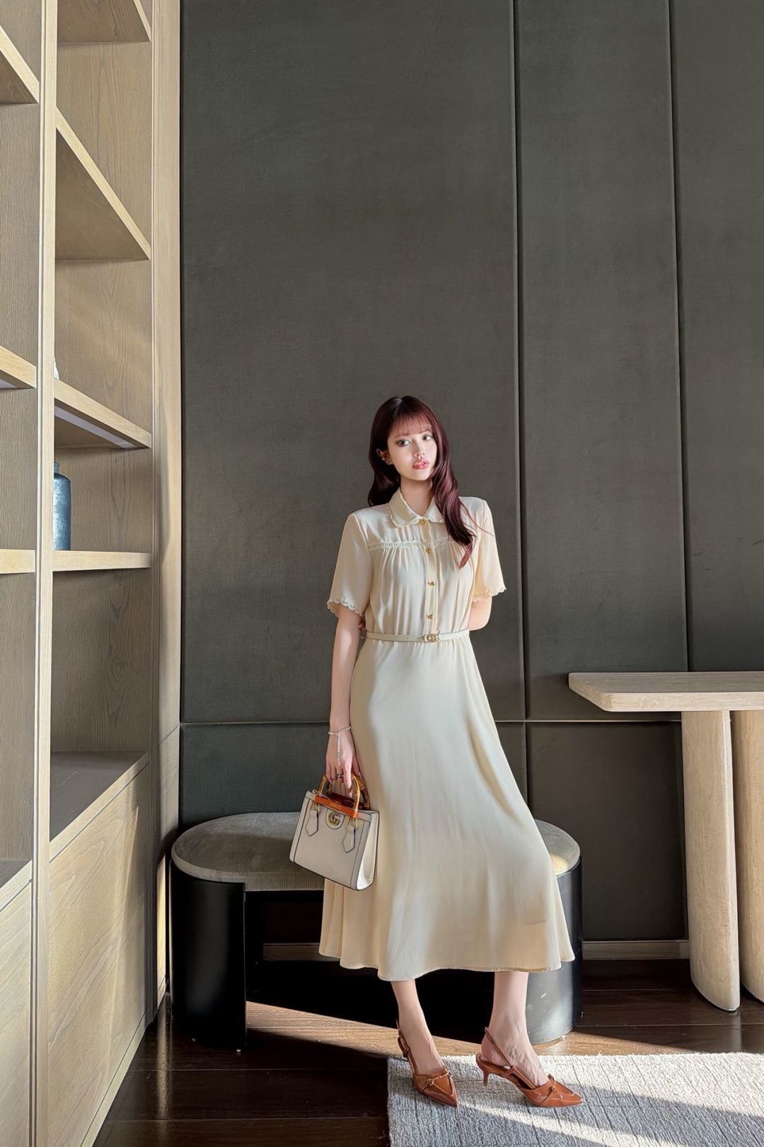 Guc 26ss lace trim dress