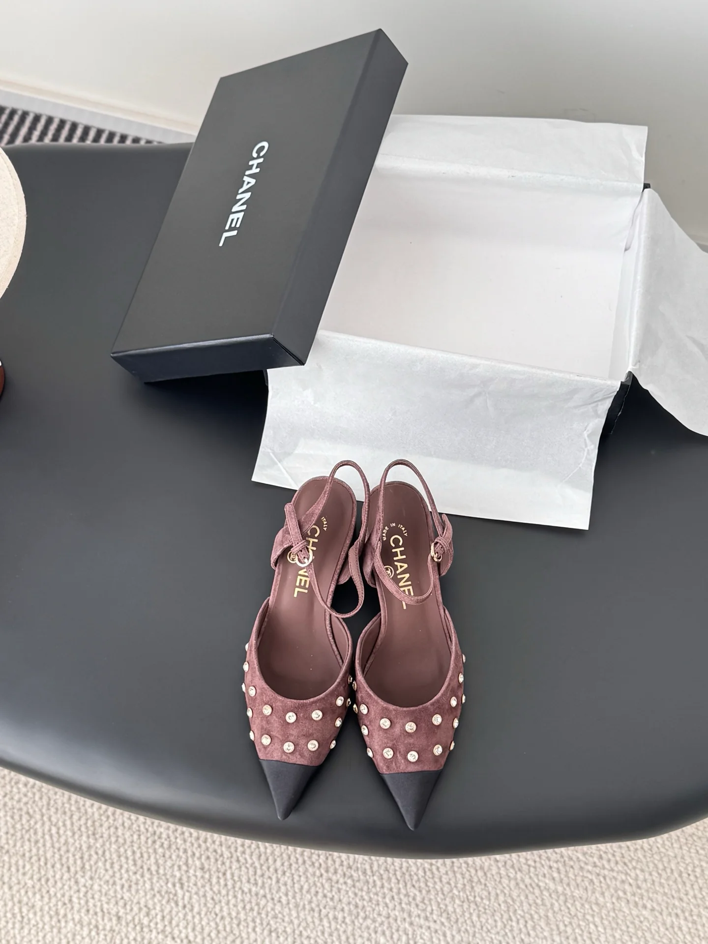 Chan 25fw rhinestones slingback sandals