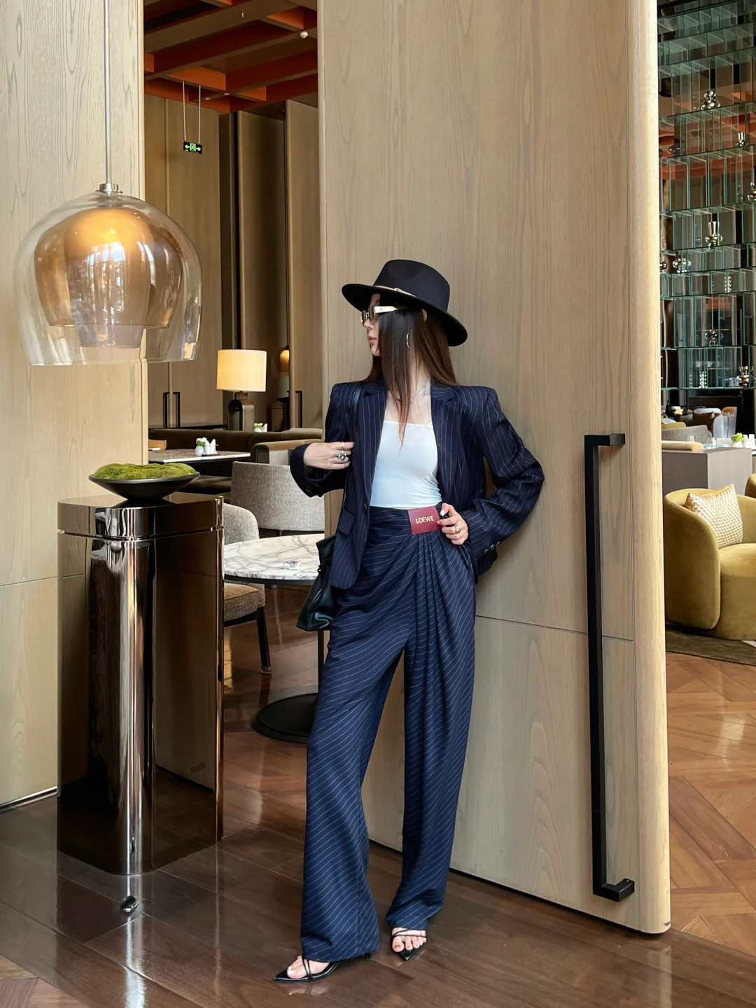 Loe 26ss folds high-waist pants suits