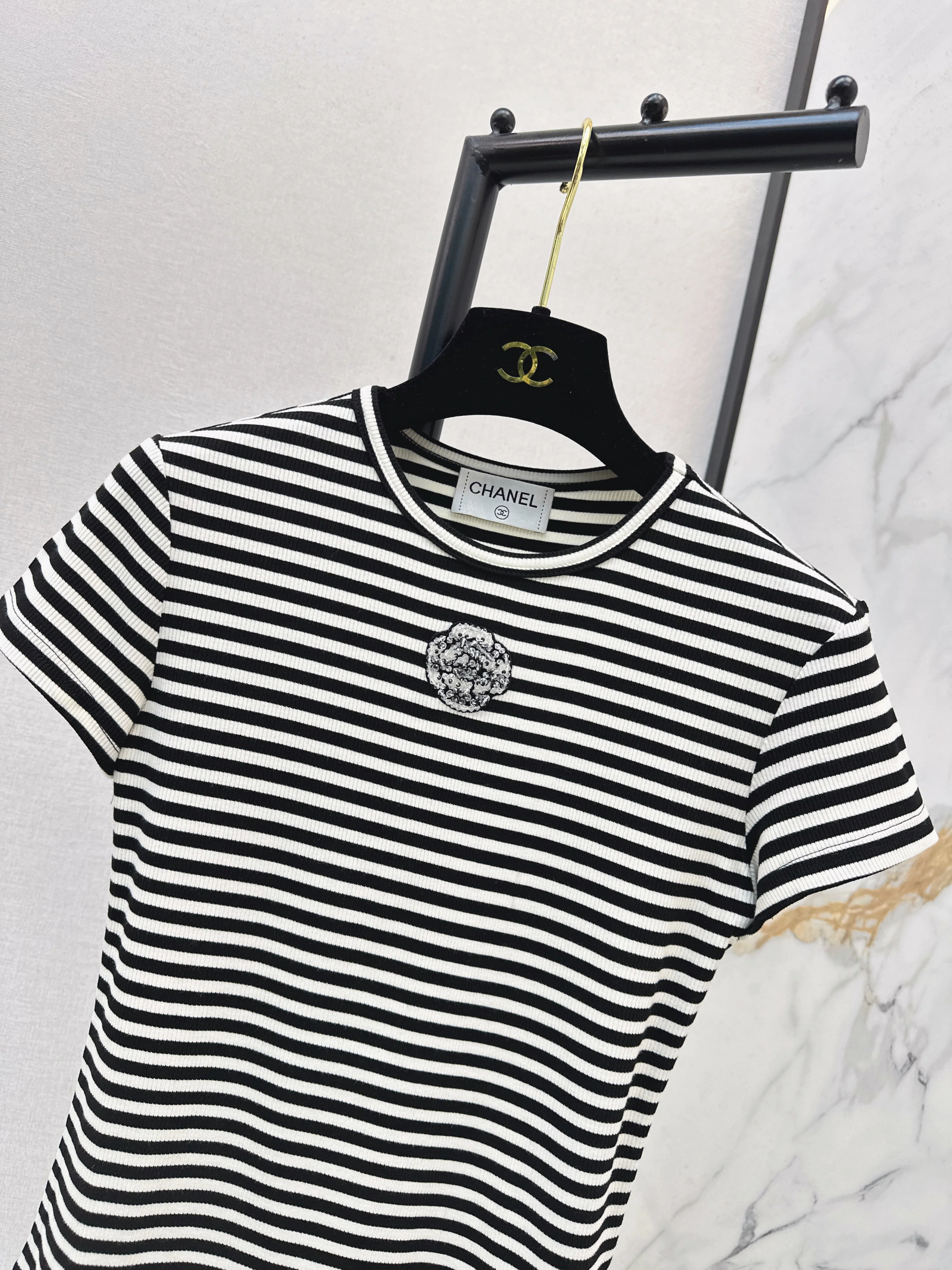 Chan 26ss stripe beading t-shirts