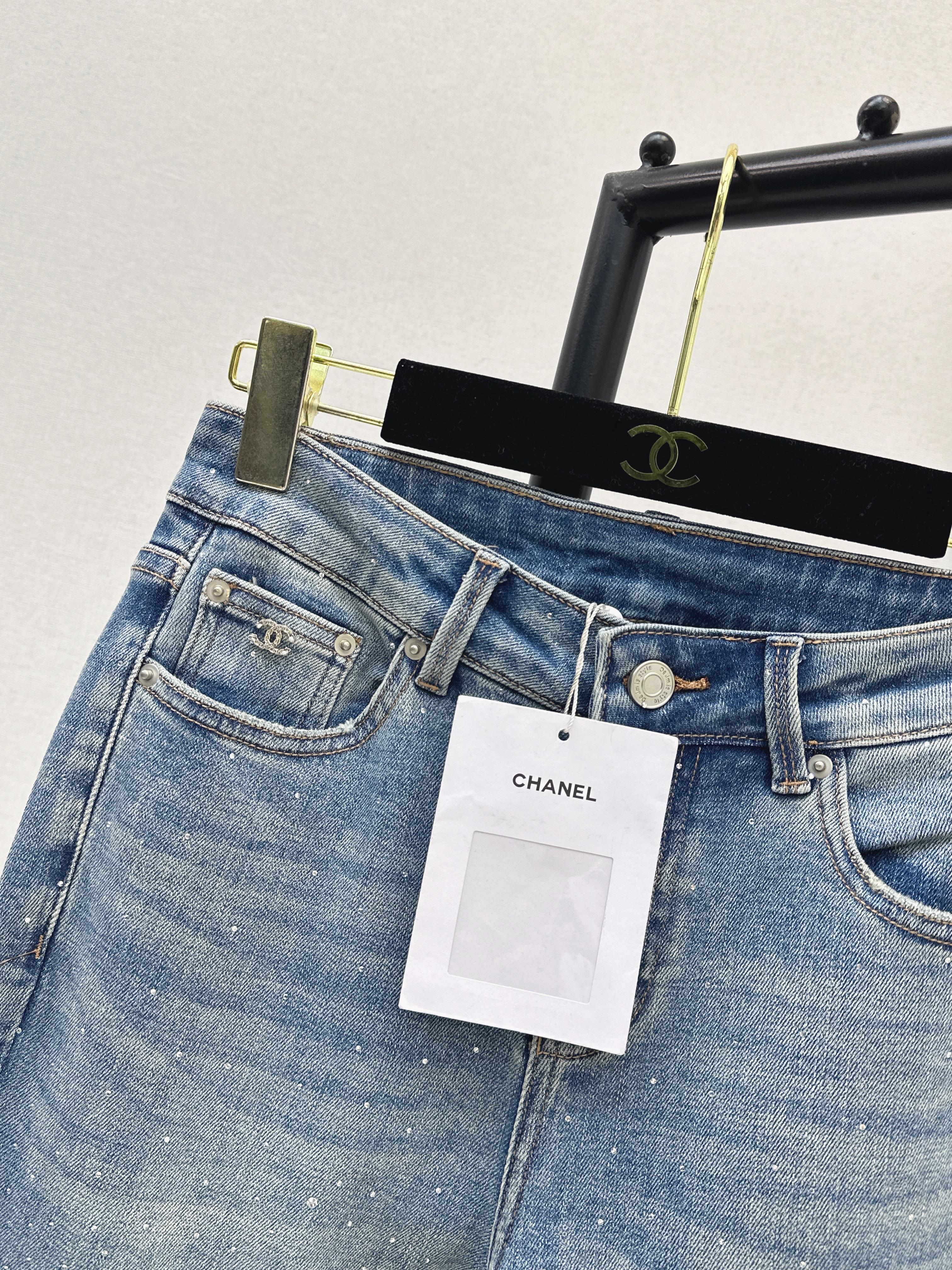 Chan 26ss rhinestone flared jeans