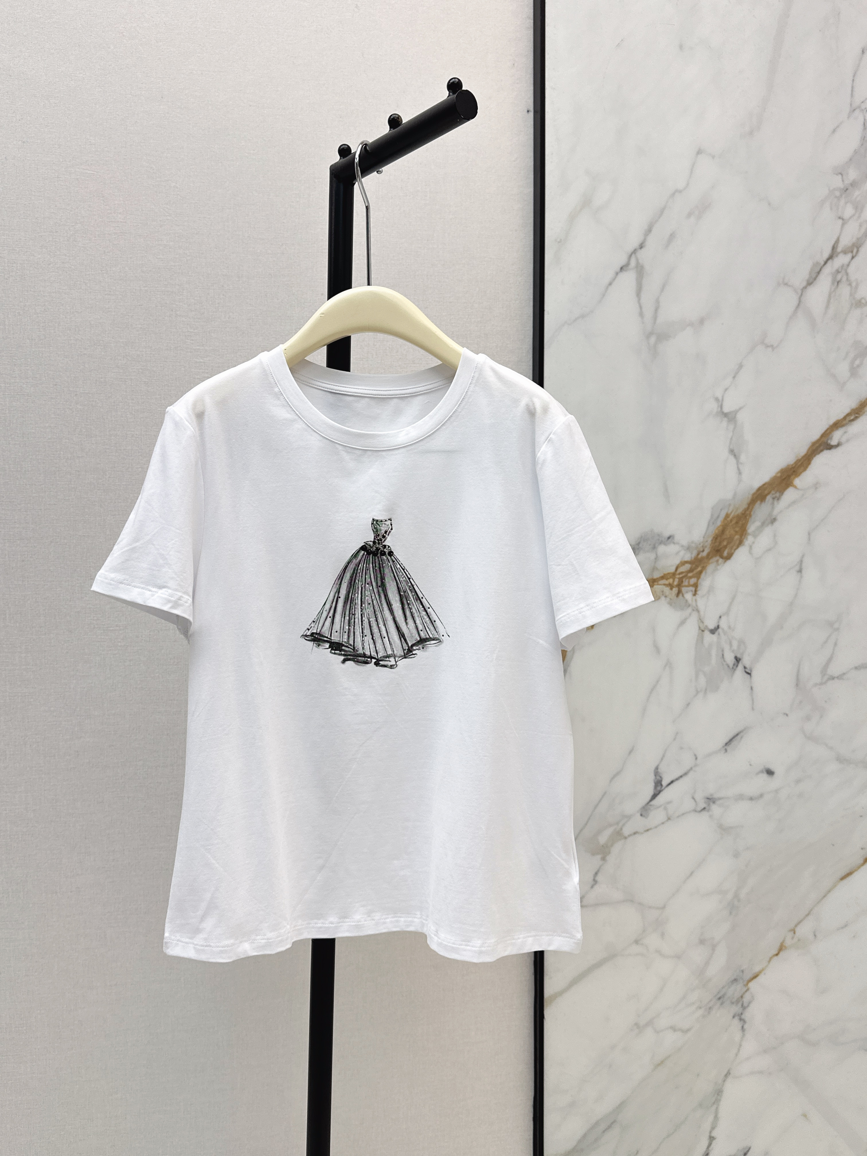 Chan 26ss beading print t-shirt