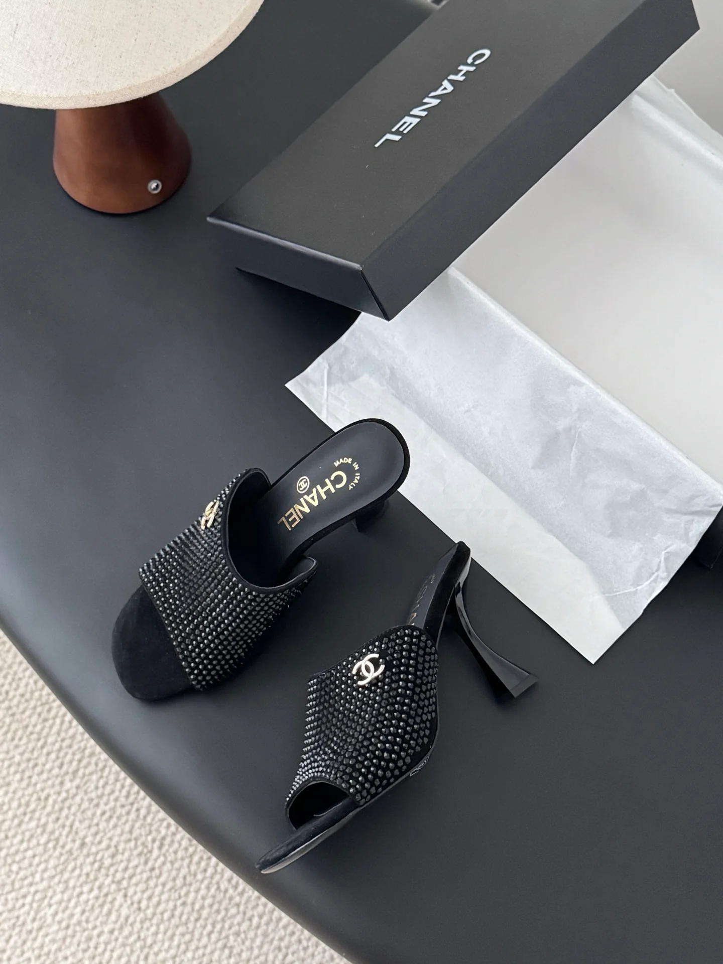 Chan 25fw high heeled slides sandals