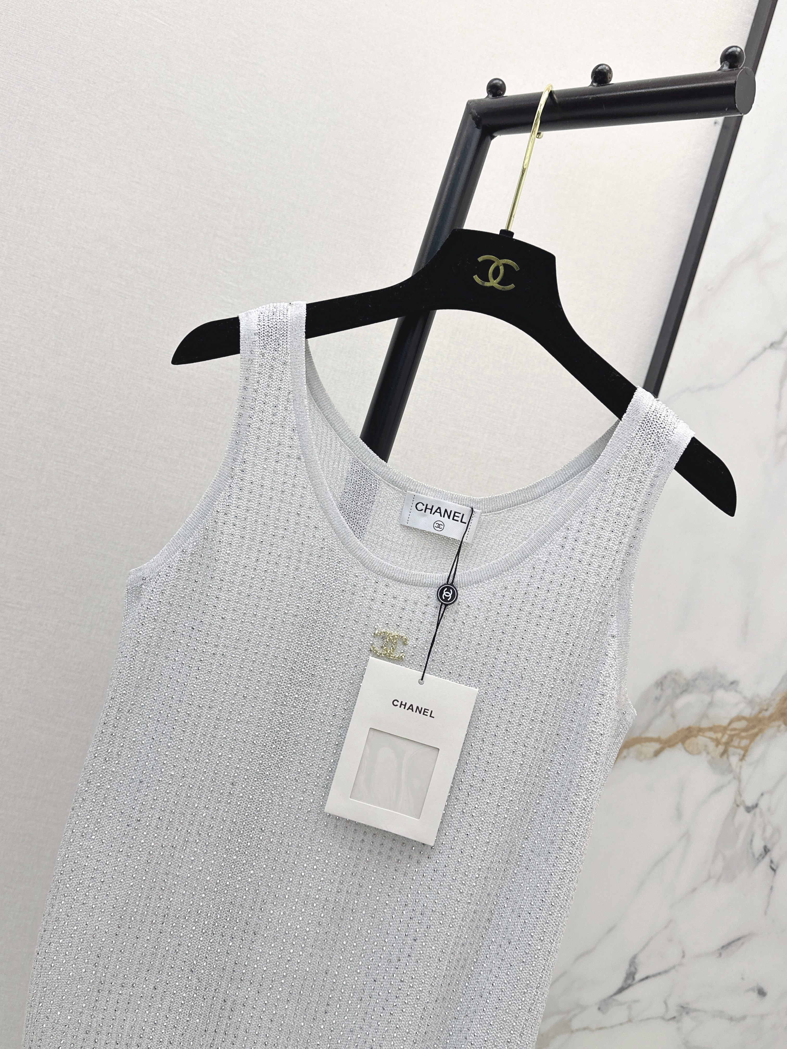 Chan 26ss rhinestone knit vest