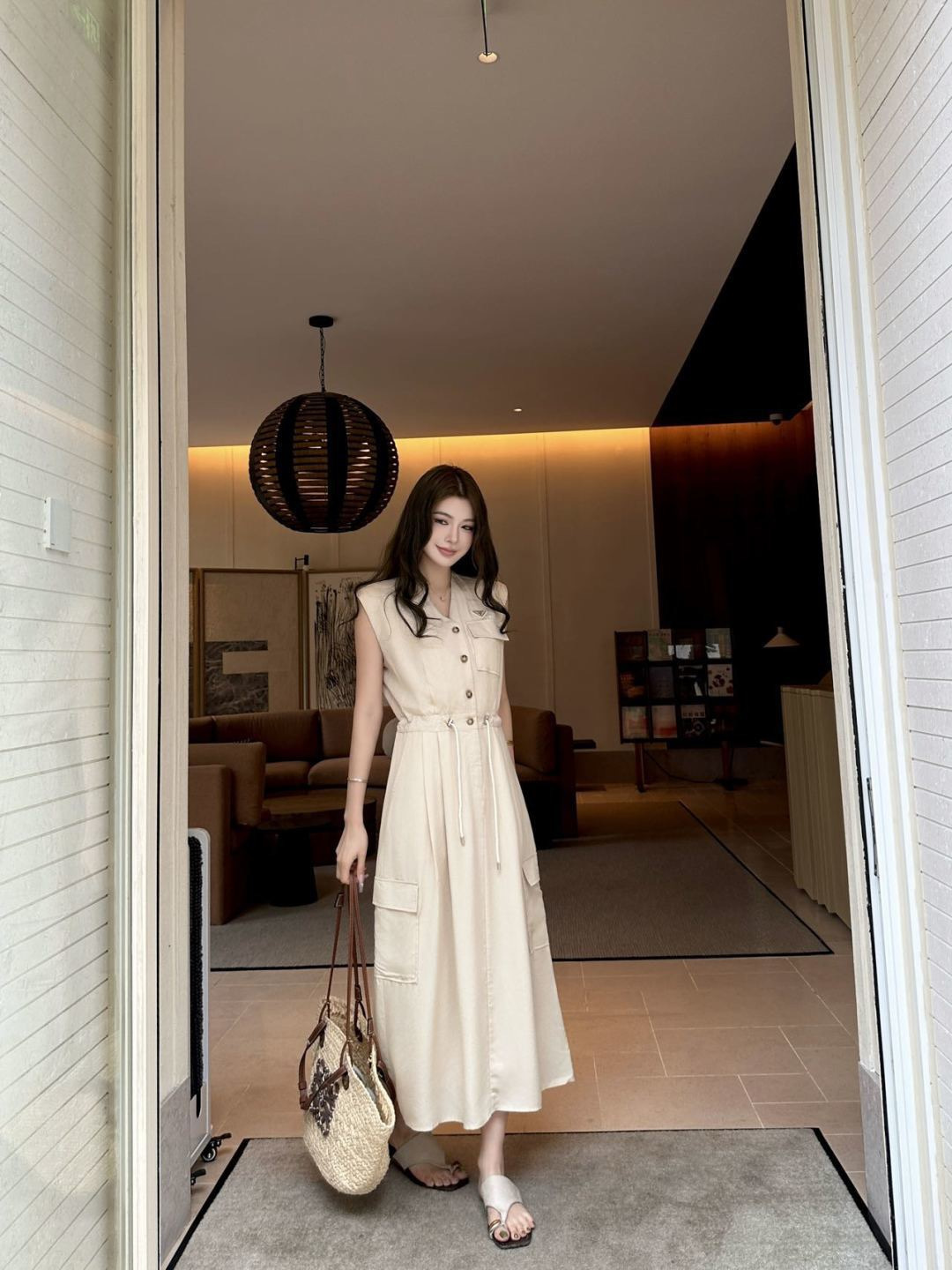 Pra 26ss drawsting sleeveless dress