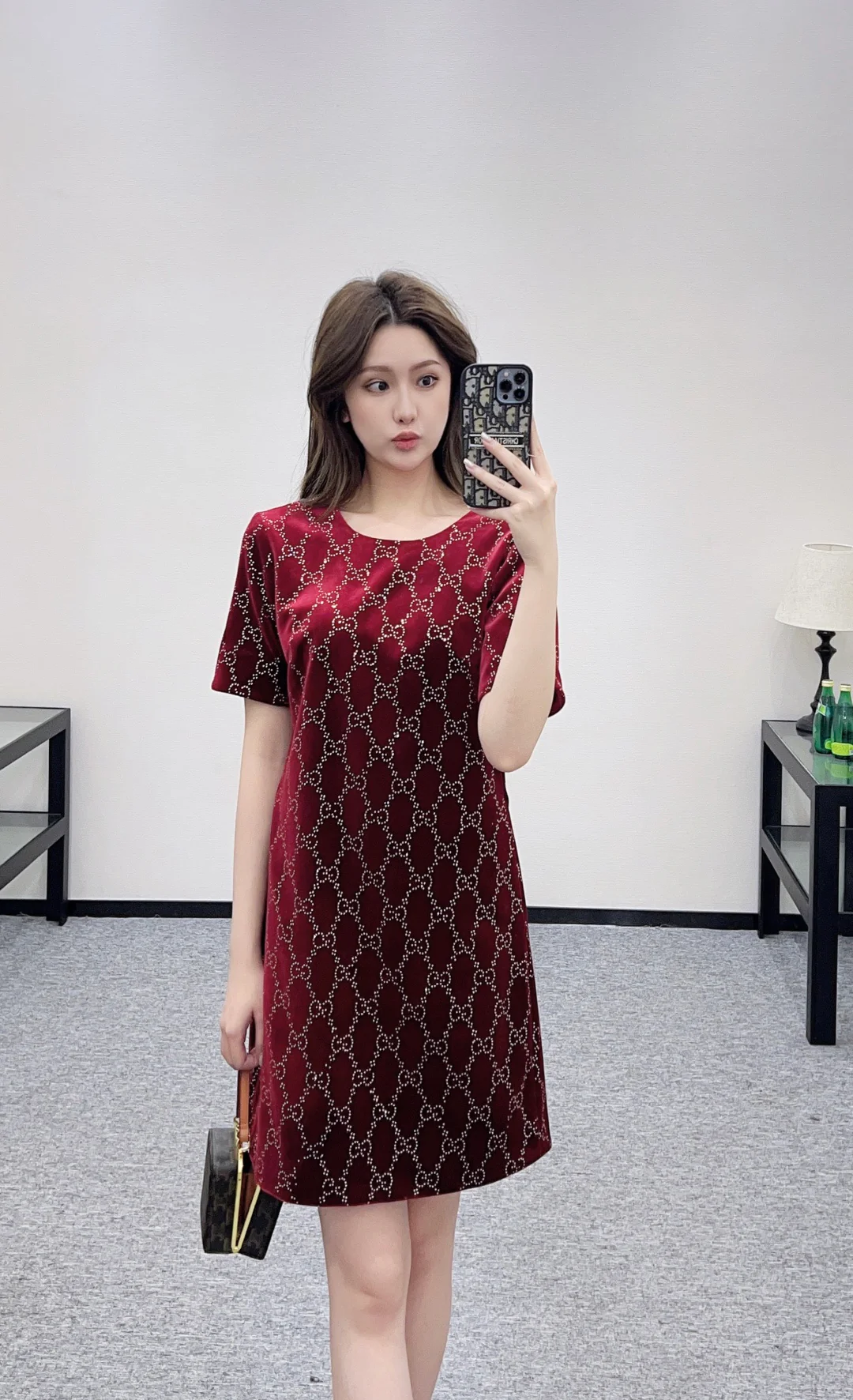 Gucc 26ss rhinestone dress