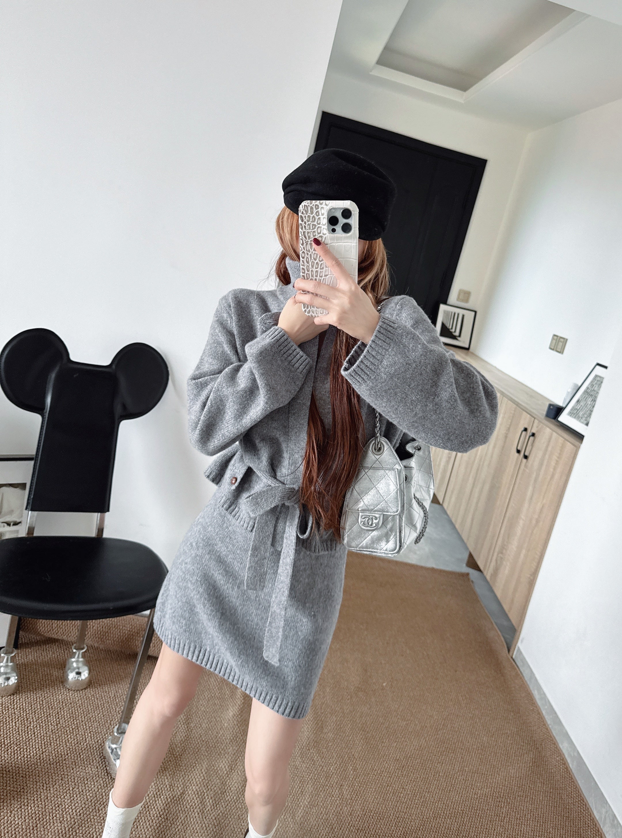 Loro 26ss outfit sets zip-up cardigan+skirts