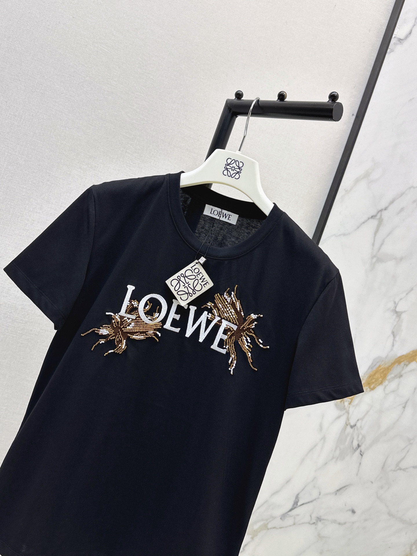 Loe 26ss embroidery beading t-shirt