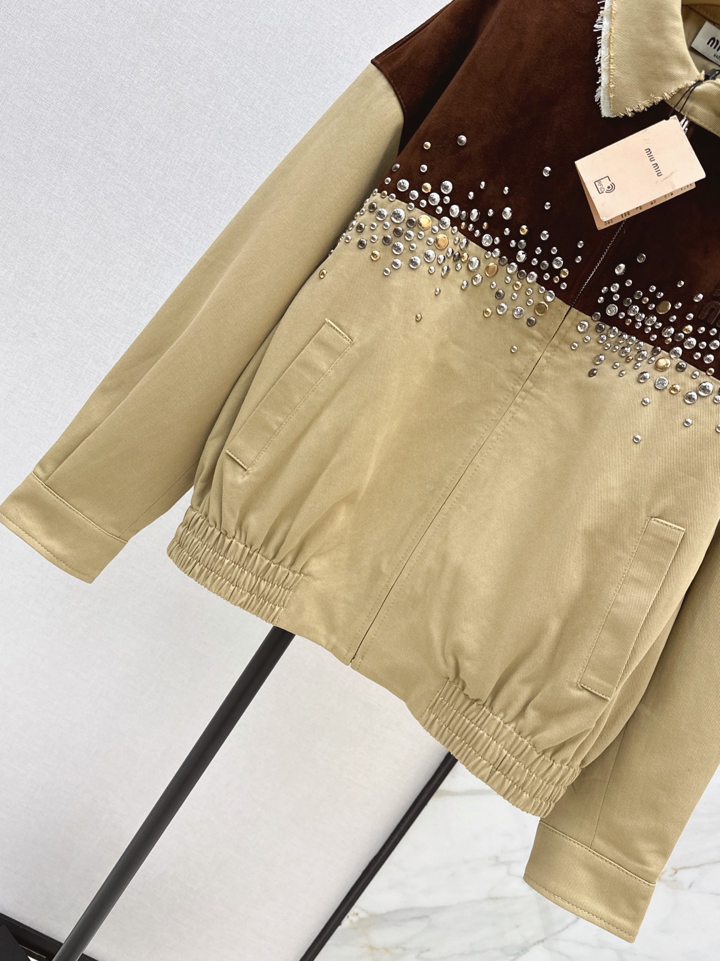 Miu 26ss rhinestone contract suede jacket