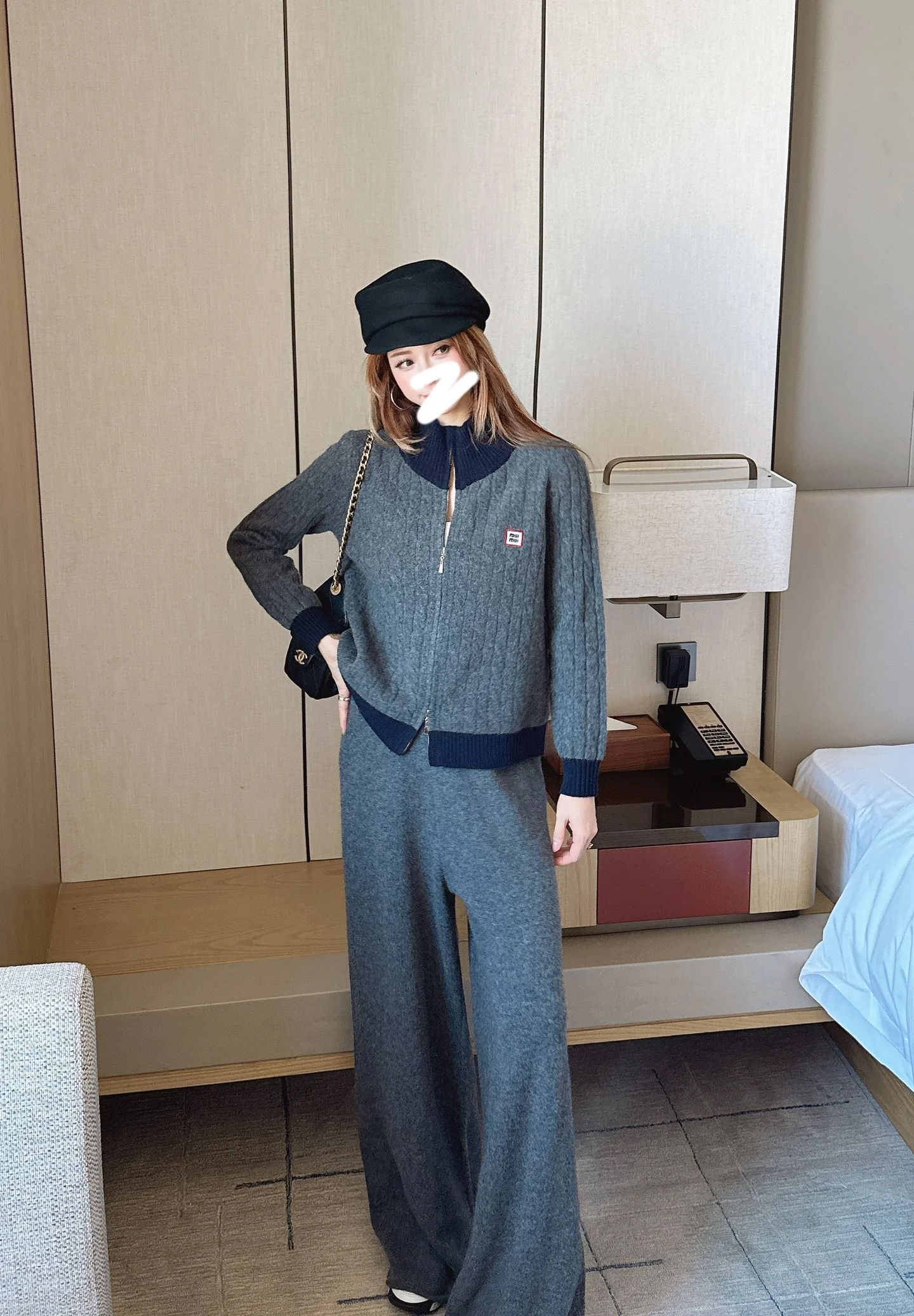 Miu 25fw wool cardigan +wide pants outfit sets