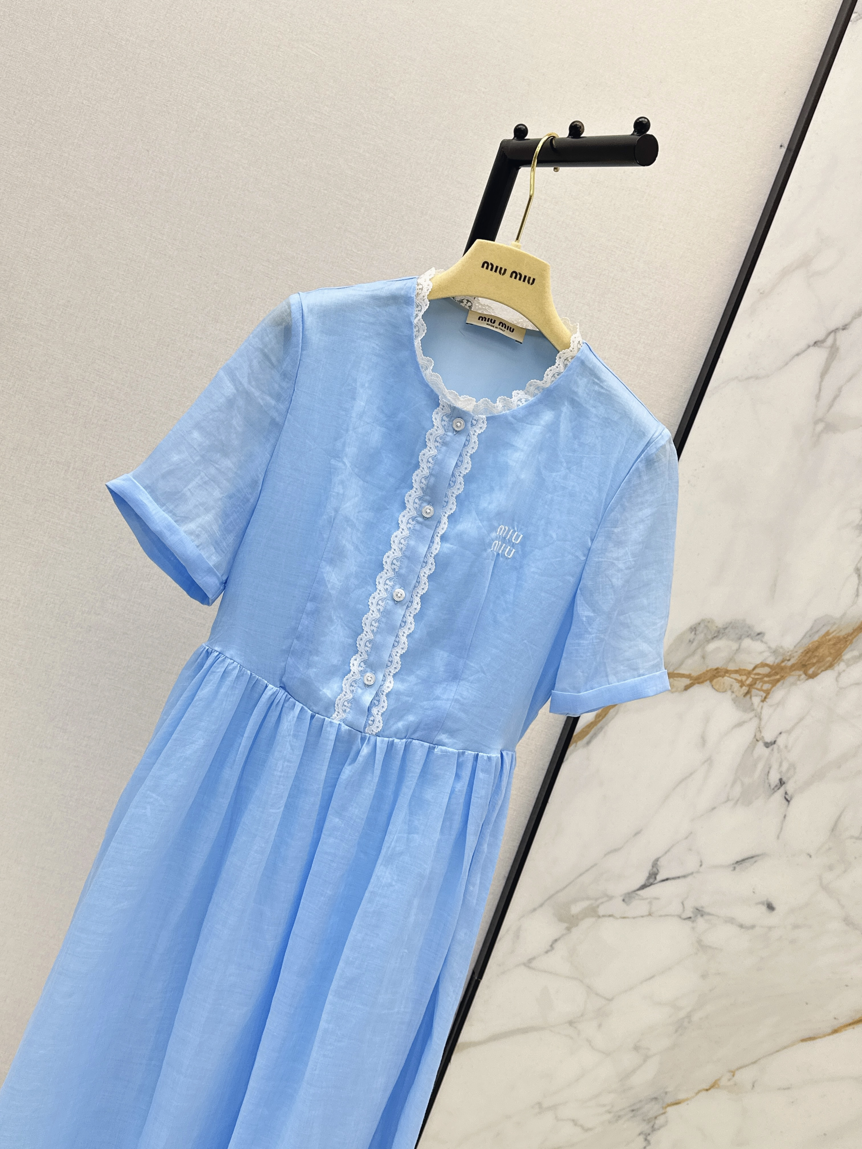 Miu 26ss lace-trim dress