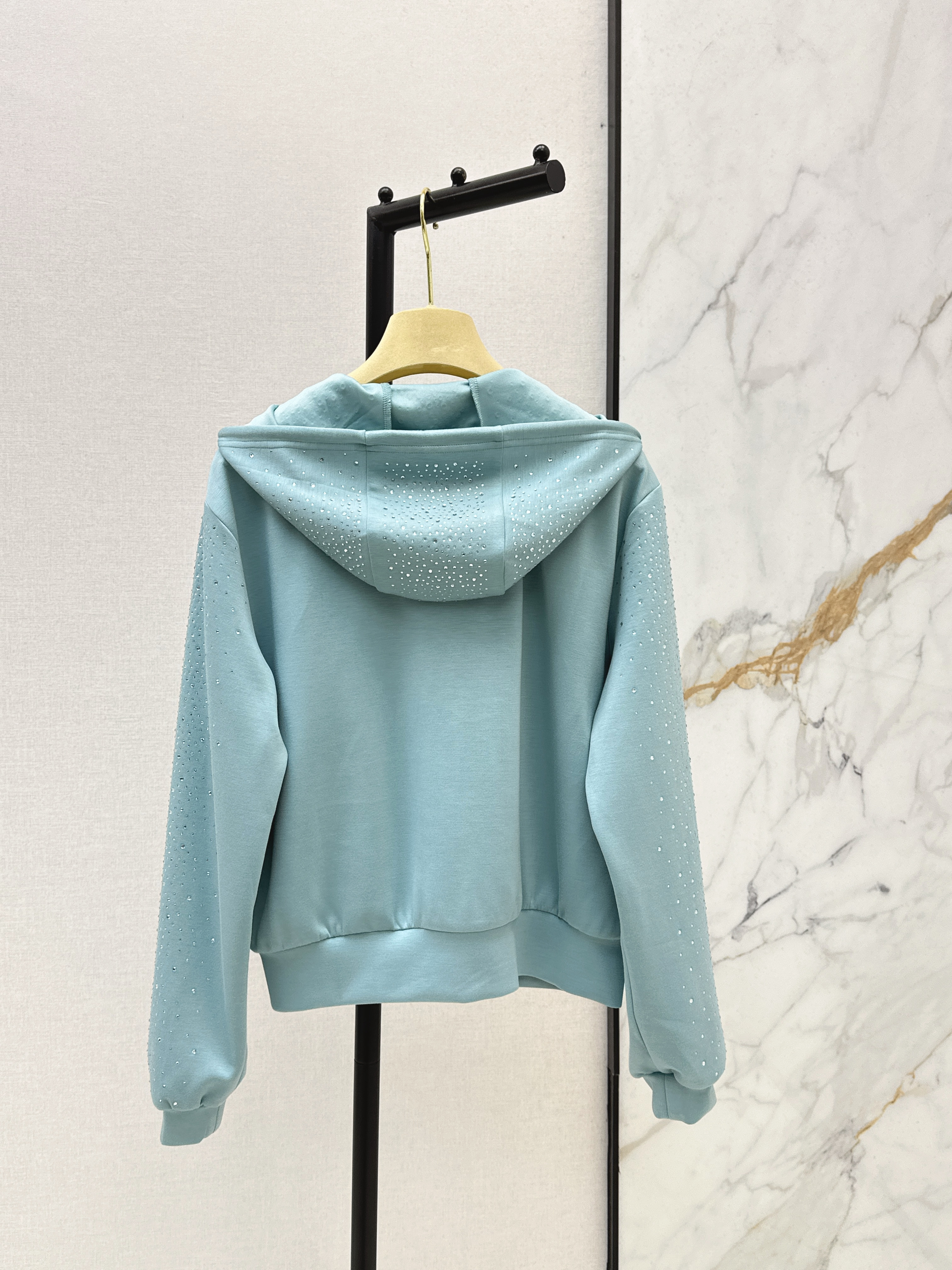 Miu 26ss rhinestone hooded jacket