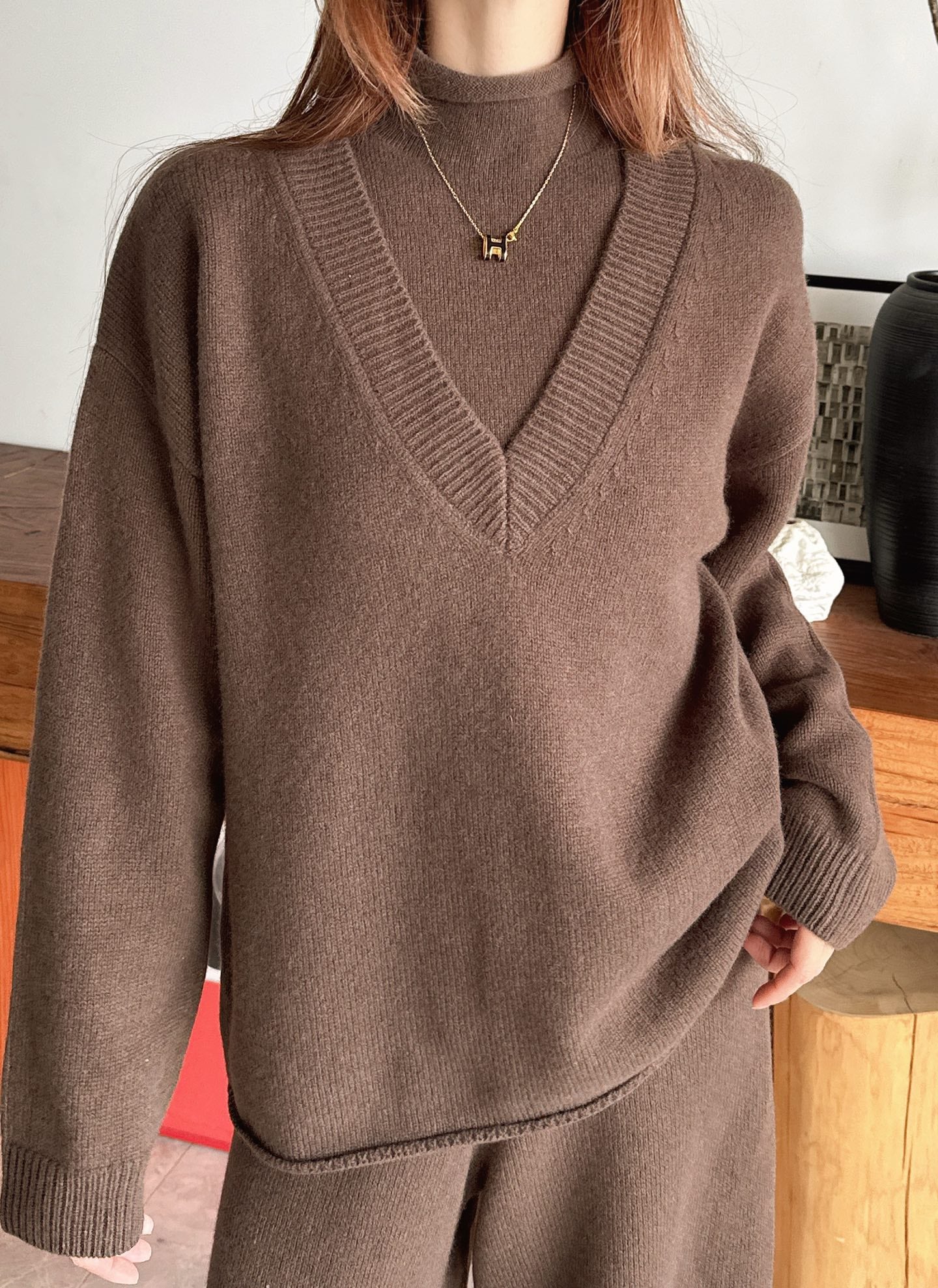 Brun 25fw knit suit sleeveless vest+sweater+pants set