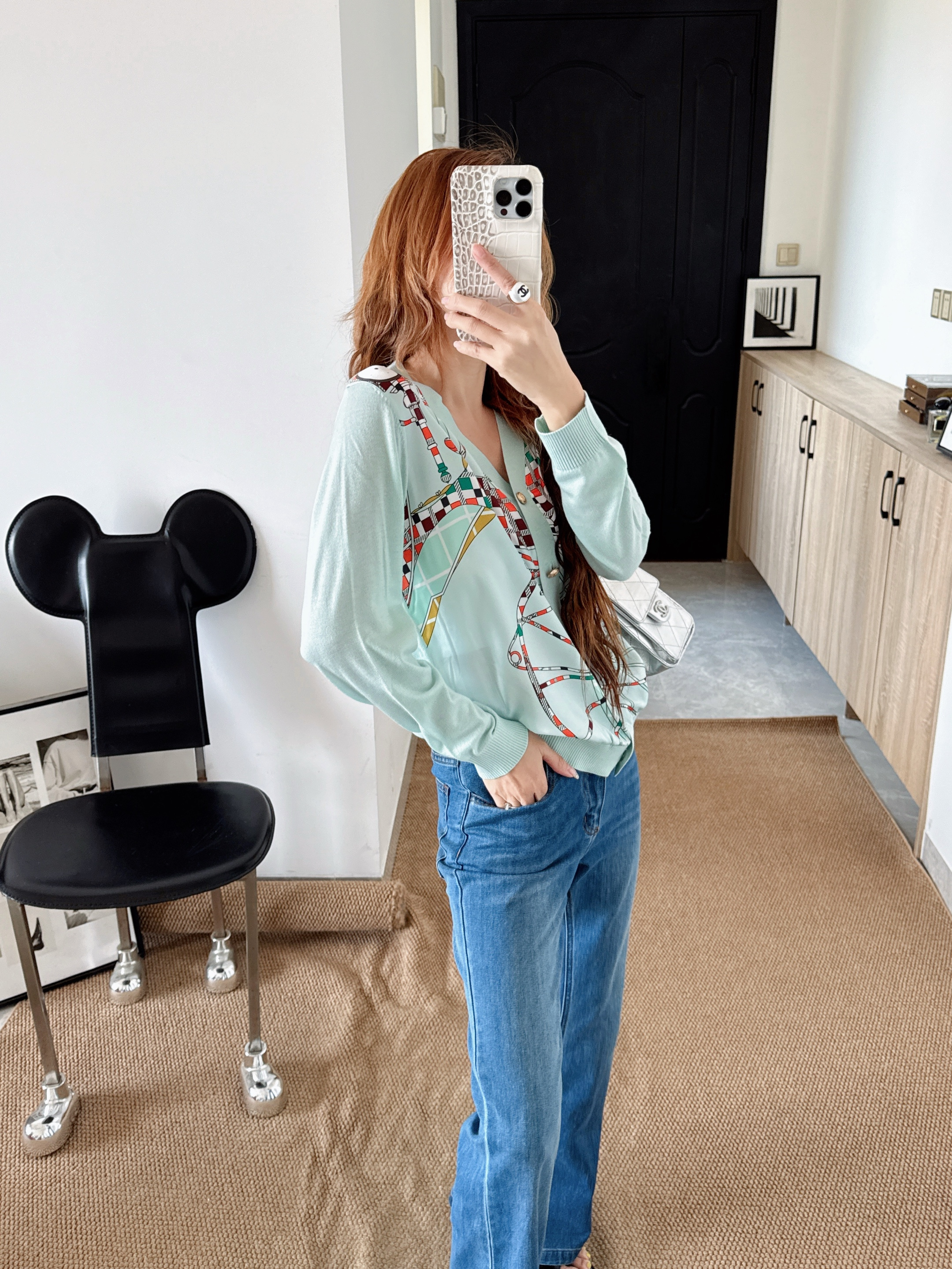 Herm 26ss print knit cardigan