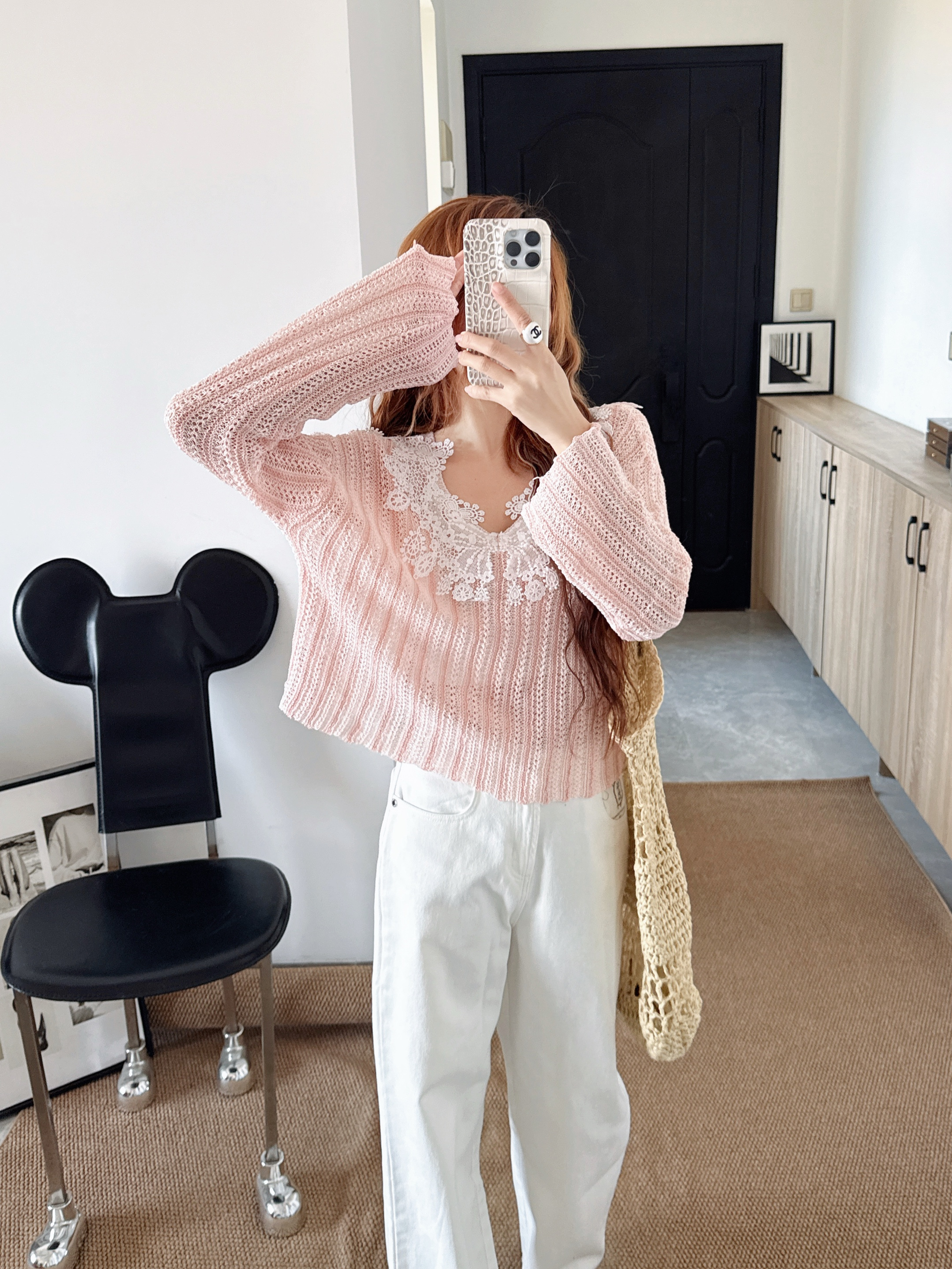 ES 26ss lace hollow sweater