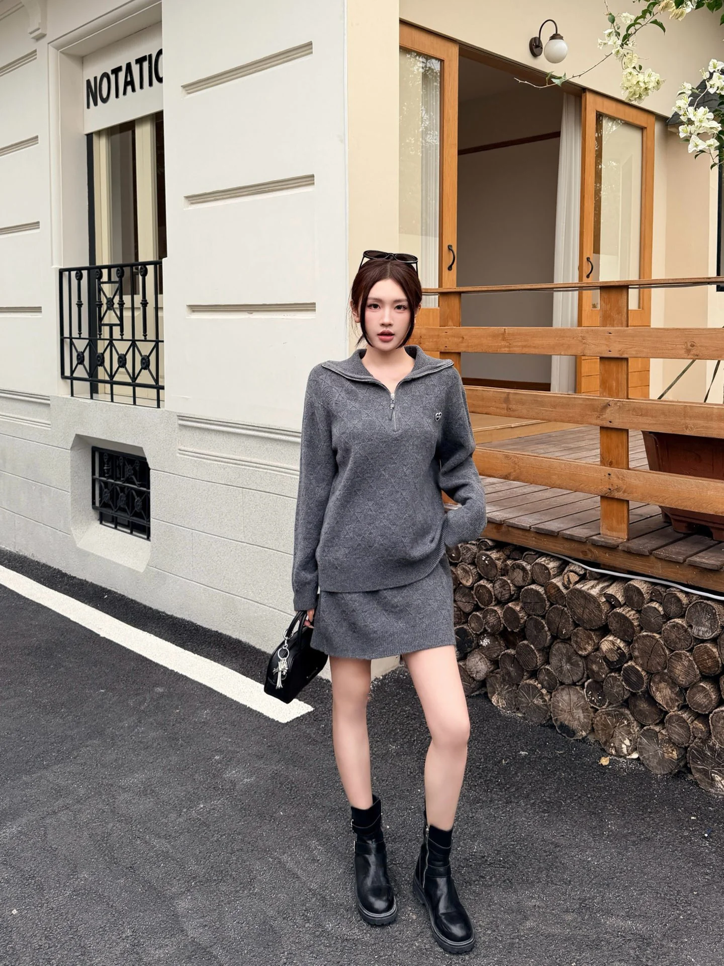 Miu 26ss jacquard knit sweater+skirts set