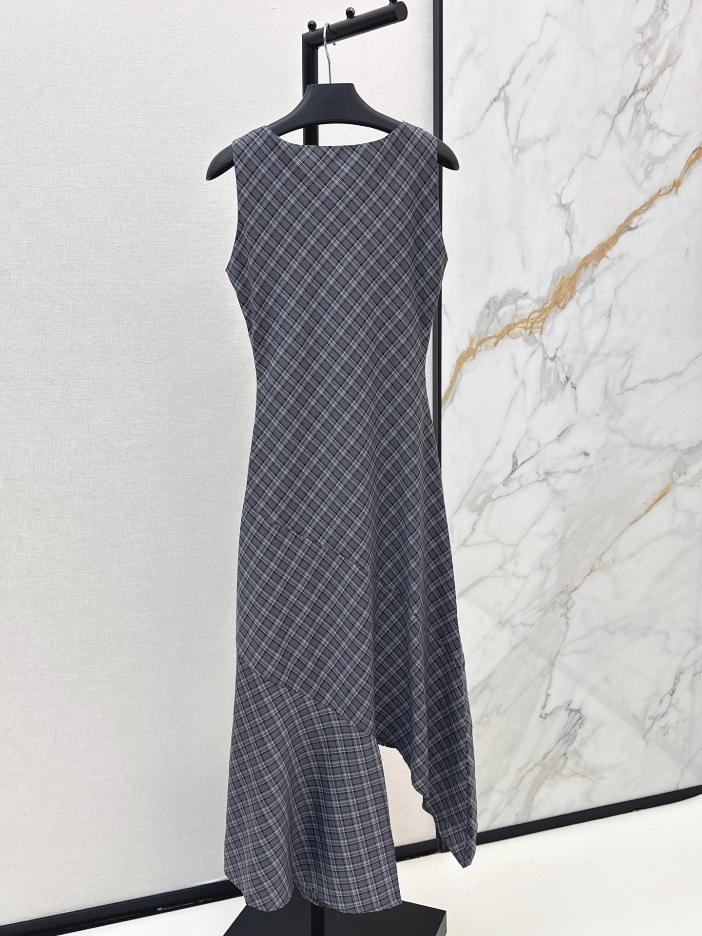 Pra 26ss check asymmetrical dress