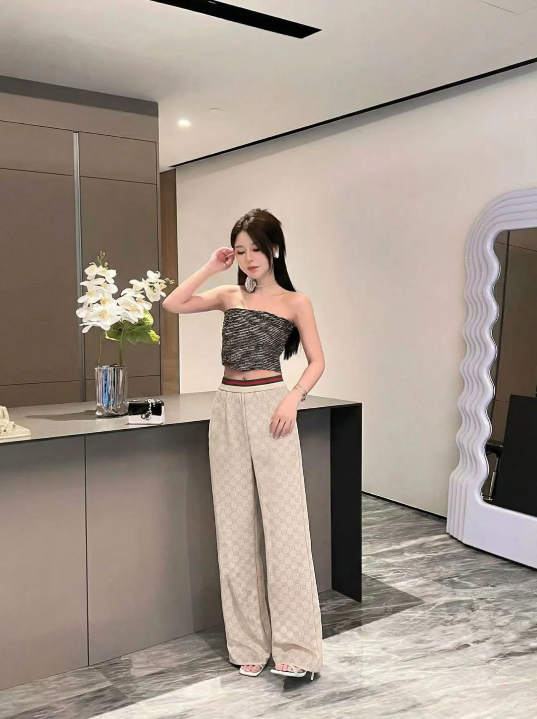 Gucc 26ss print wide-leg pants