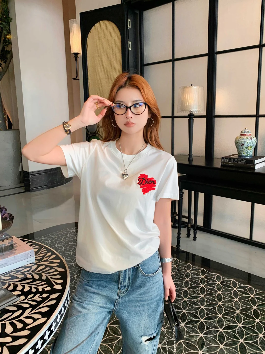 CD 26ss heart print t-shirts