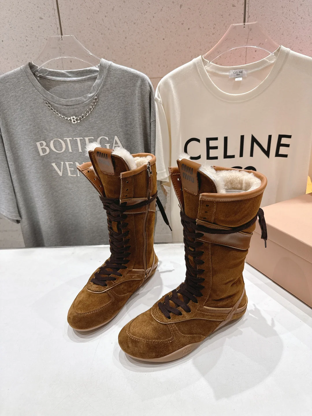 Miu fleece-lined lace-up boots