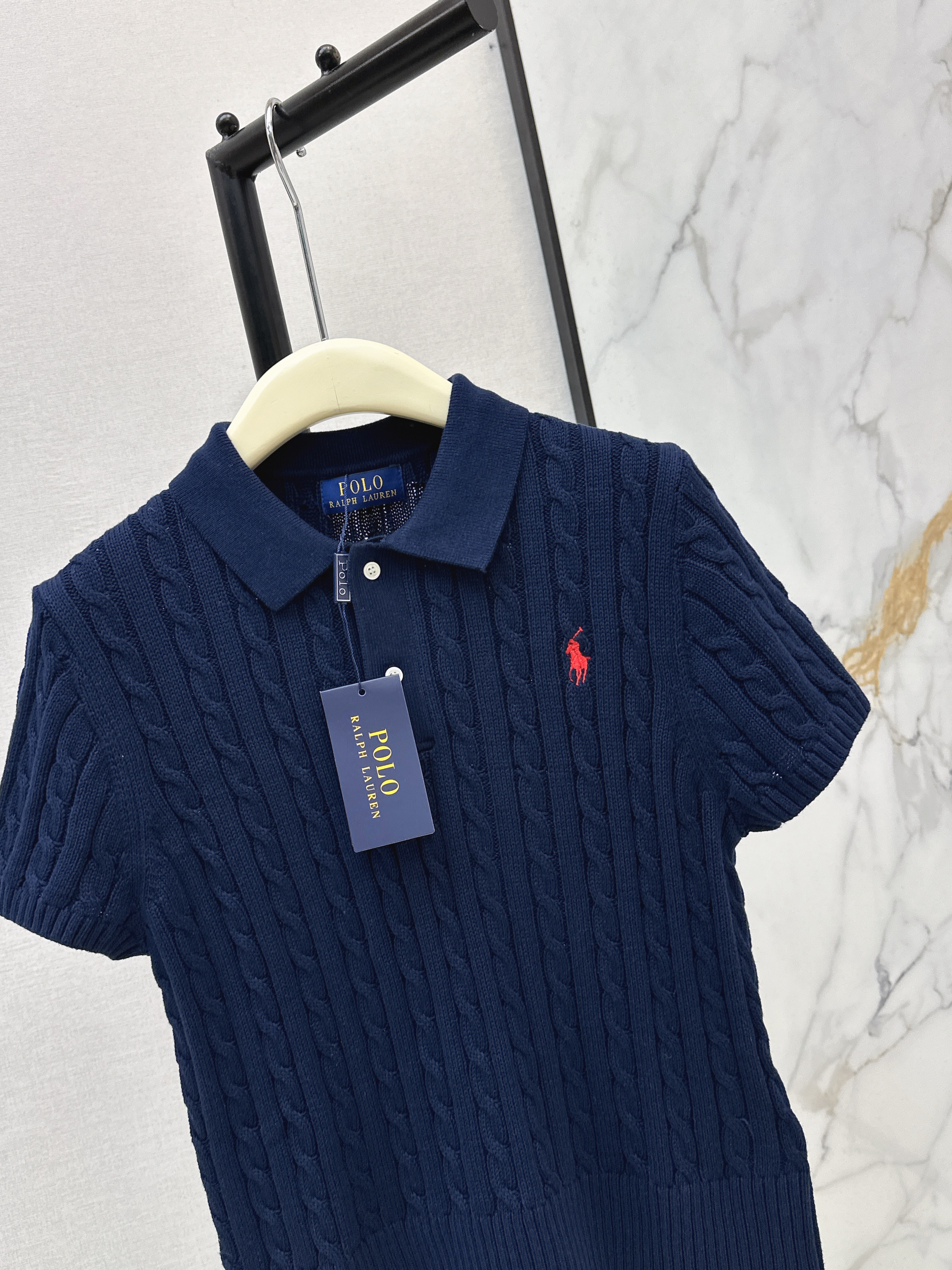Ralp 26ss cable polo knit top